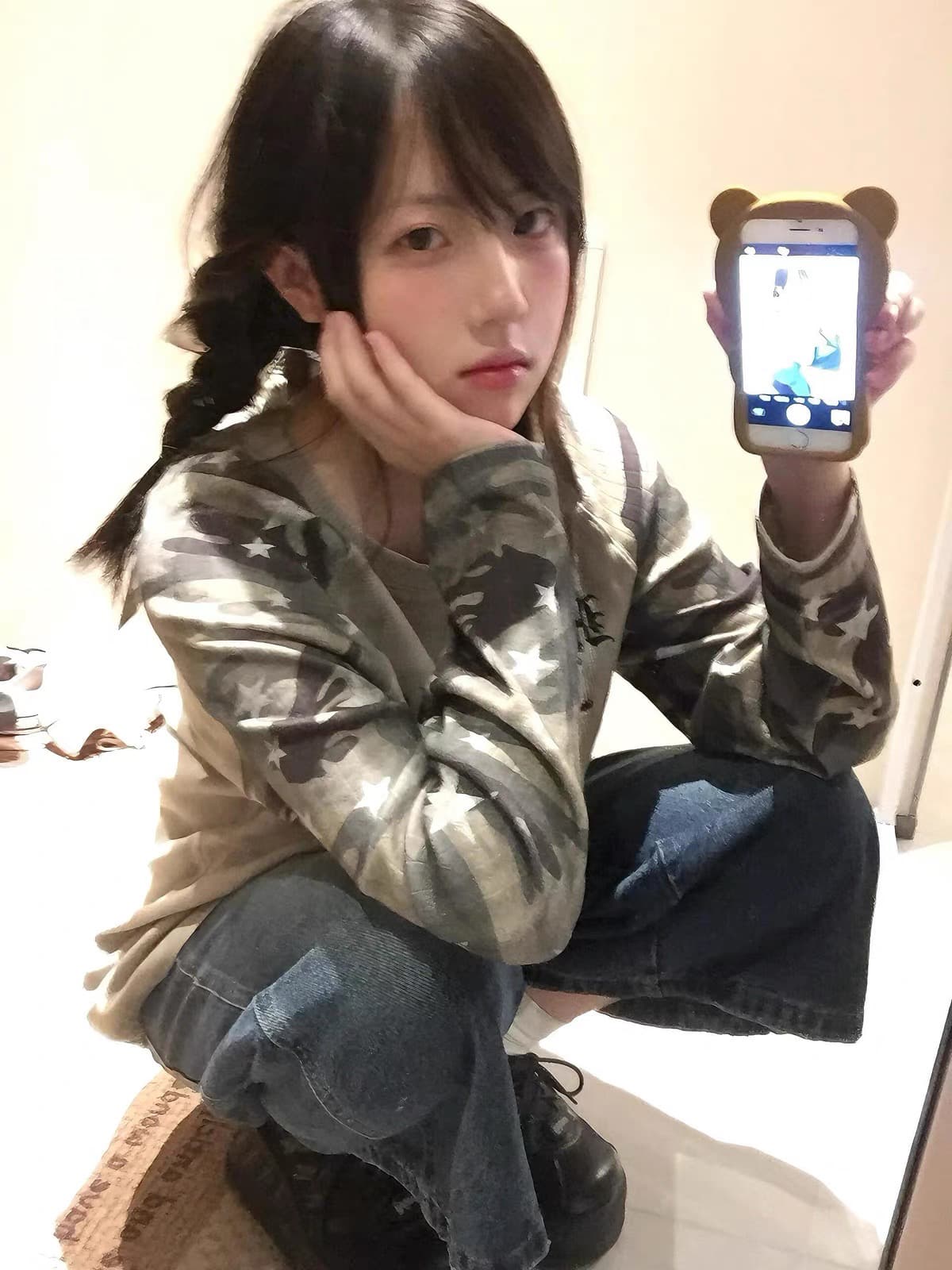 65 35 후아 남편 그리드 250그램 긴팔 티셔츠 여성 이미지 2