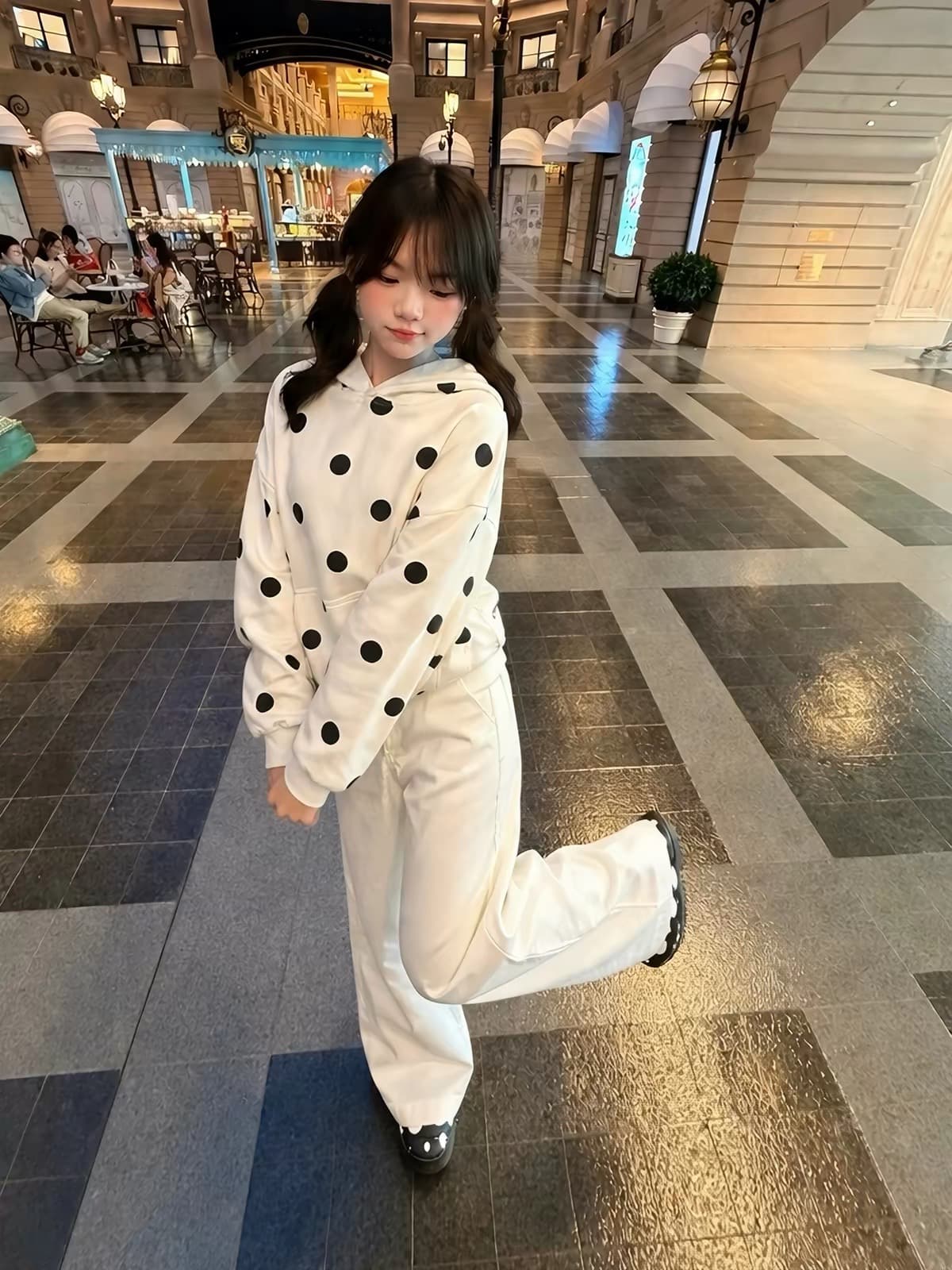 얇은 스타일 순수한 Mianhua 면 복합 프린트 후드티 상세 이미지 4