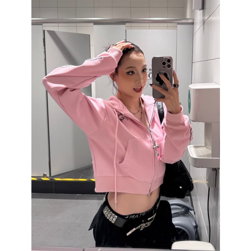 원본 솜씨 더블 지퍼 헤드 아메리칸 레트로 알파벳 쇼트 스타일 몸매 가꾸기 조수 브랜드 긴팔 지퍼 재킷 상세 이미지 3