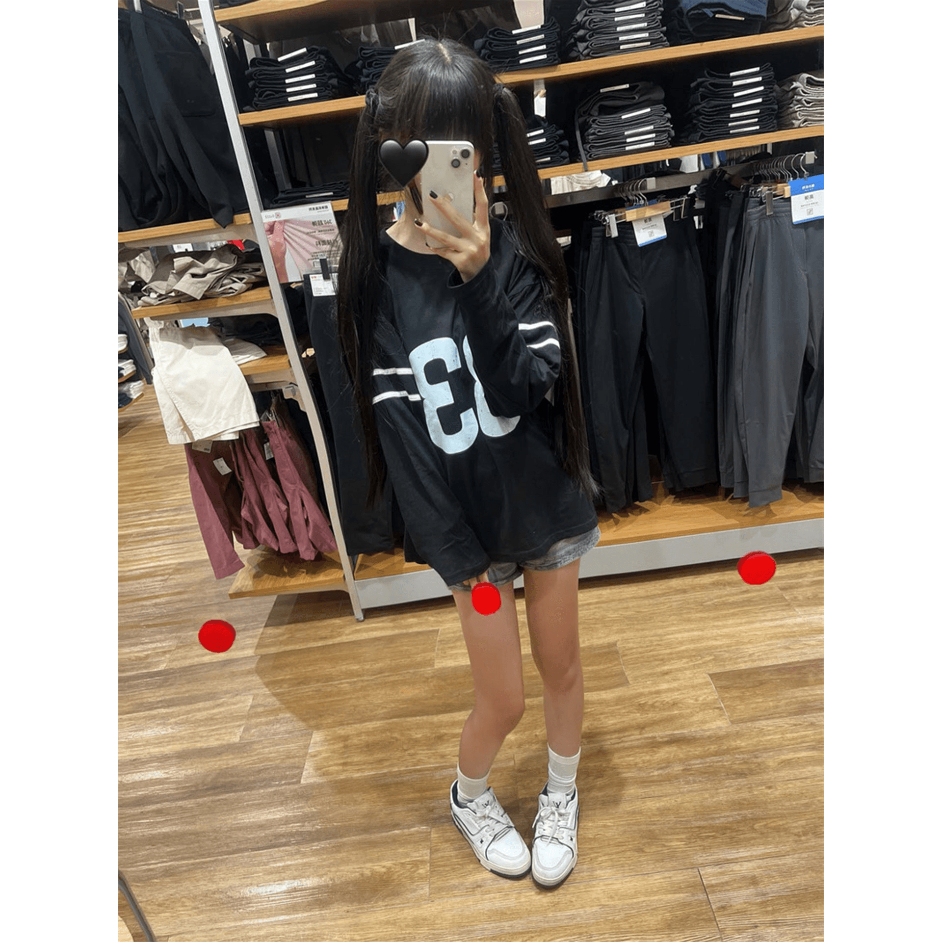 소매 당겨서 번들 기사 19 지점 220 그램 순면 긴팔 티셔츠 여성 이미지 5