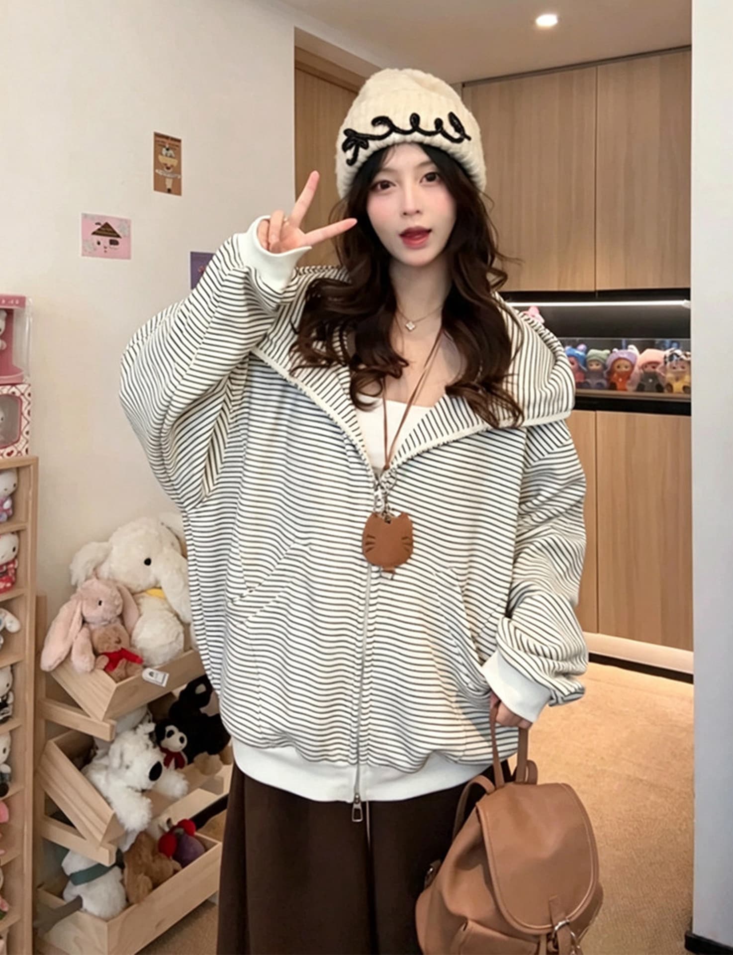 얇은 스타일 백금 지퍼 클립 칼라 것 광저우 원단 복합 후드티 여성 상세 이미지 3