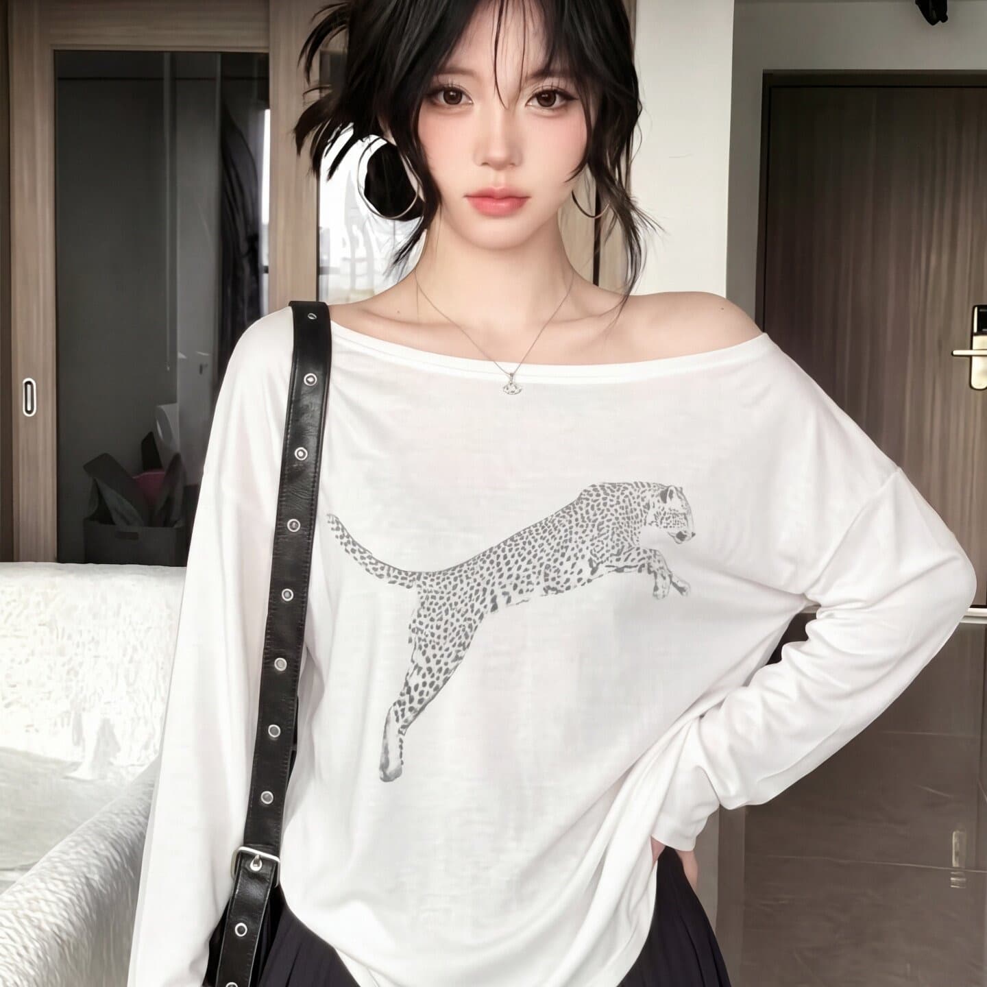 아메리칸 레트로 인쇄 花船 칼라 긴팔 티셔츠 여성 여름 캐주얼 품격 루즈핏 슬림해 보이는 작은 키 맨위 상세 이미지 3