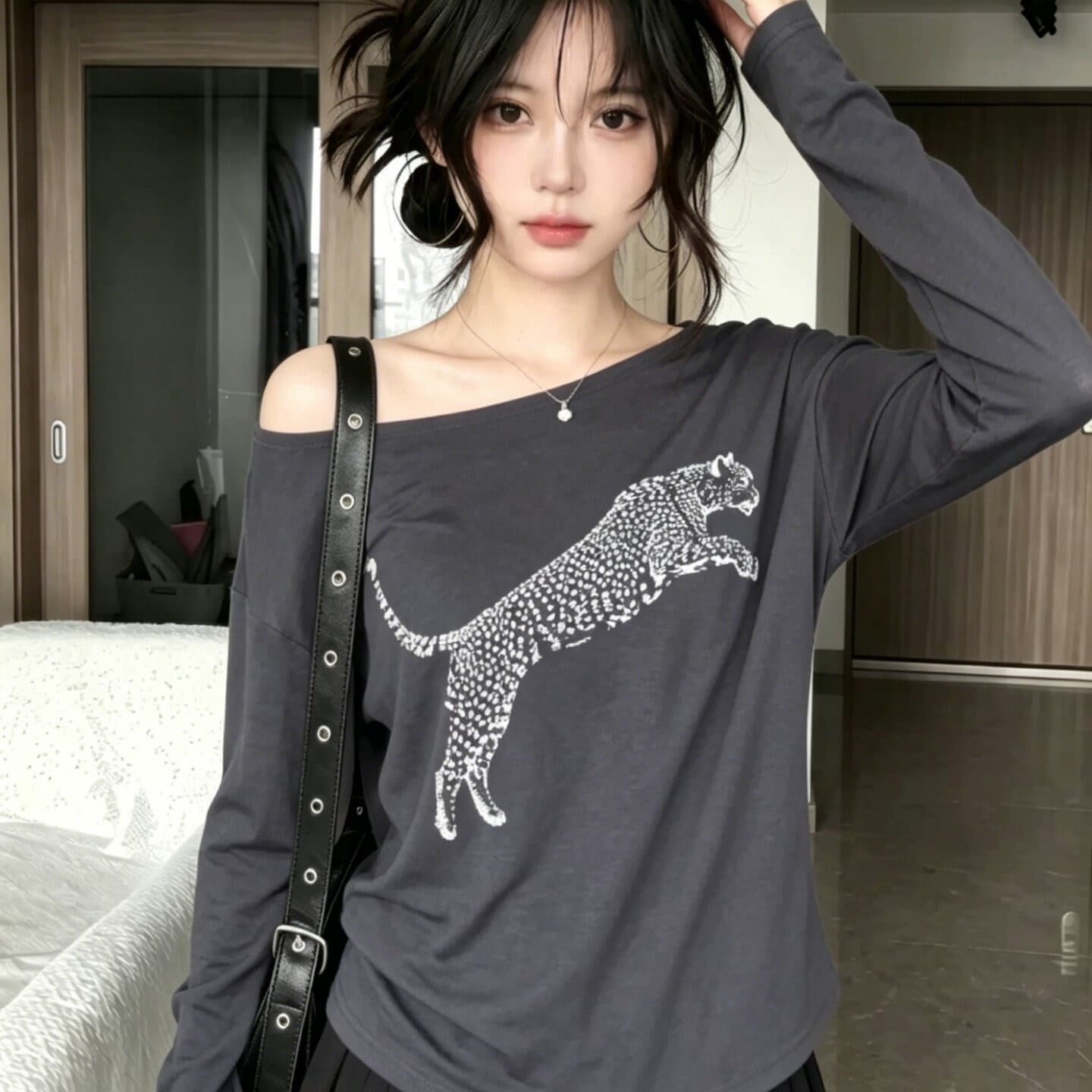 아메리칸 레트로 인쇄 花船 칼라 긴팔 티셔츠 여성 여름 캐주얼 품격 루즈핏 슬림해 보이는 작은 키 맨위 상세 이미지 4