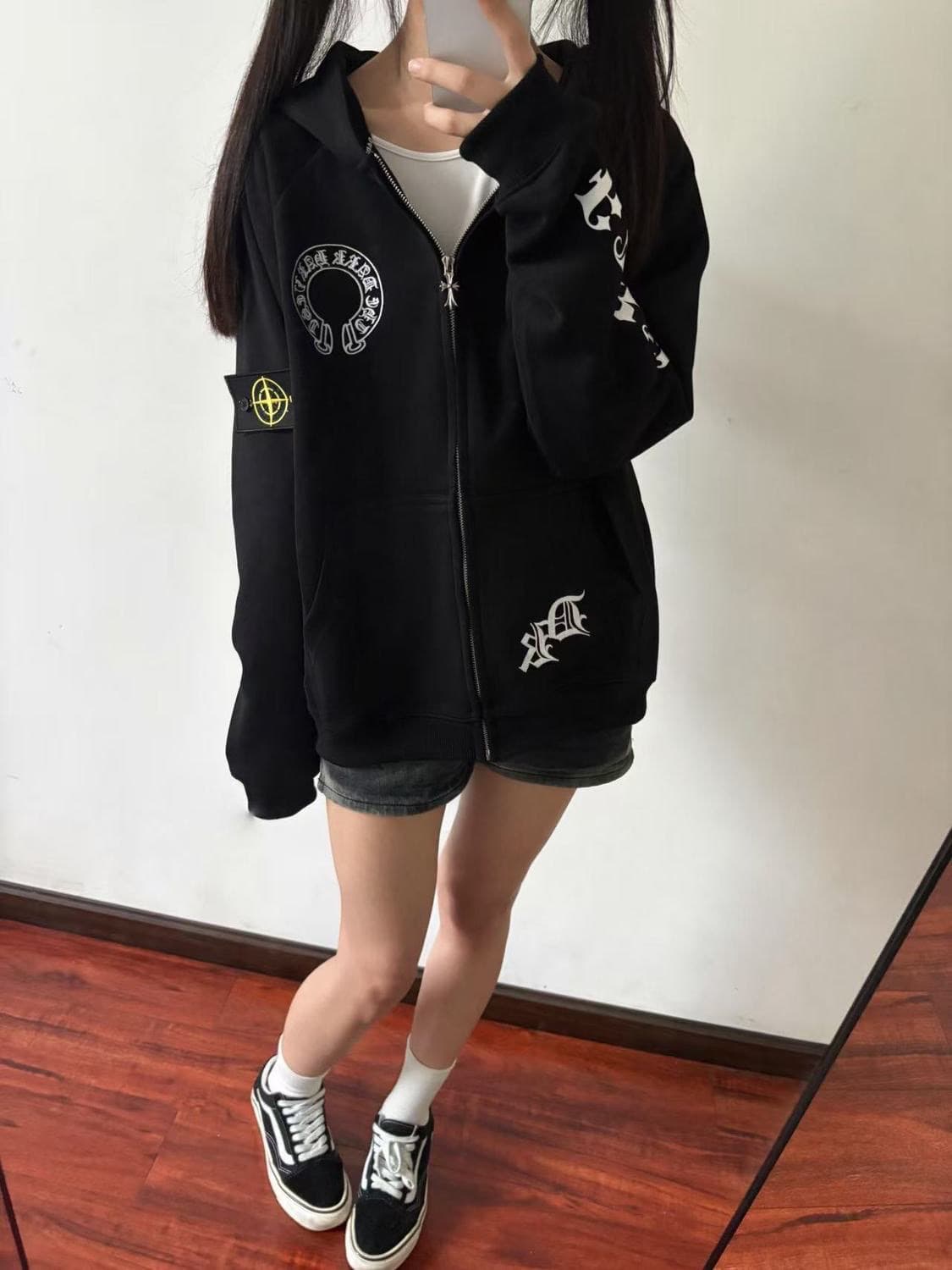 얇은 스타일 백금 지퍼 이후 패키지 칼라 순수한 Mianhua 면 복합 후드티 여성 상세 이미지 1