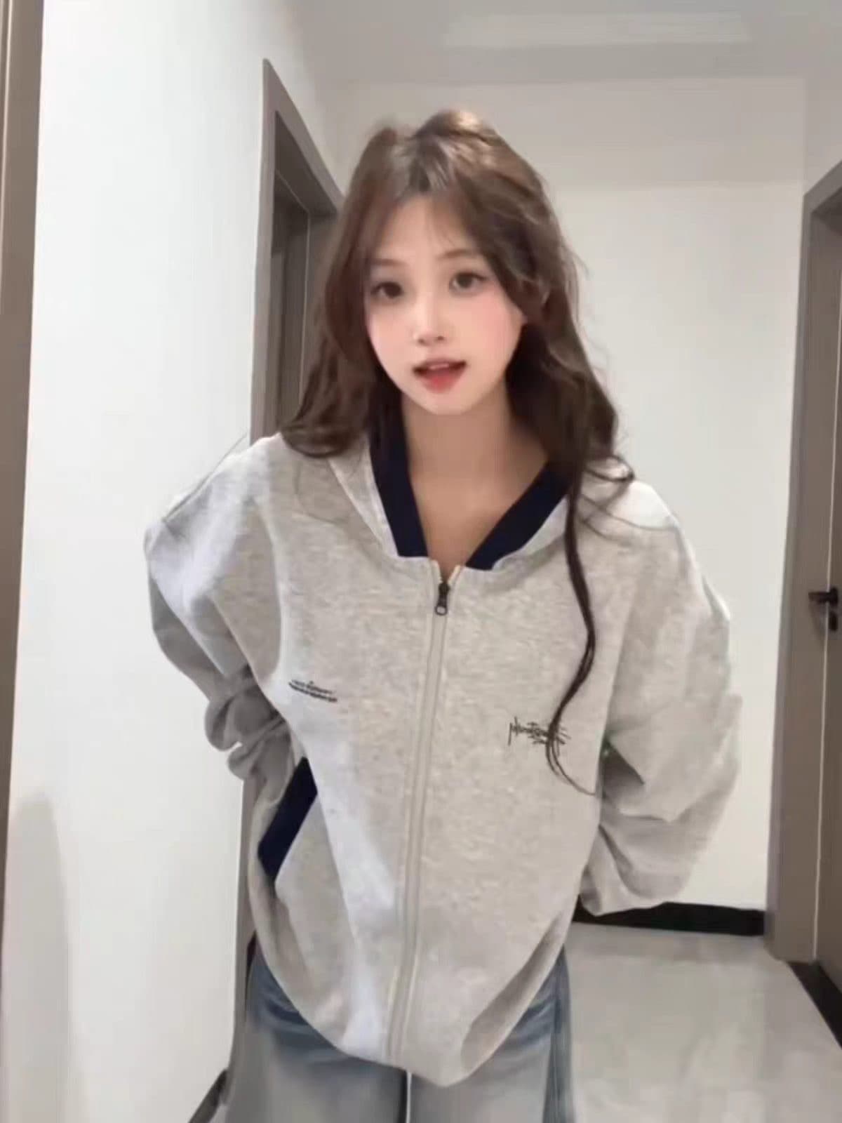 얇은 스타일 털이 있는 순수한 Mianhua 면 원본 공예 인사이드 펌프 후드 티 스웨터 지퍼 재킷 이미지 4