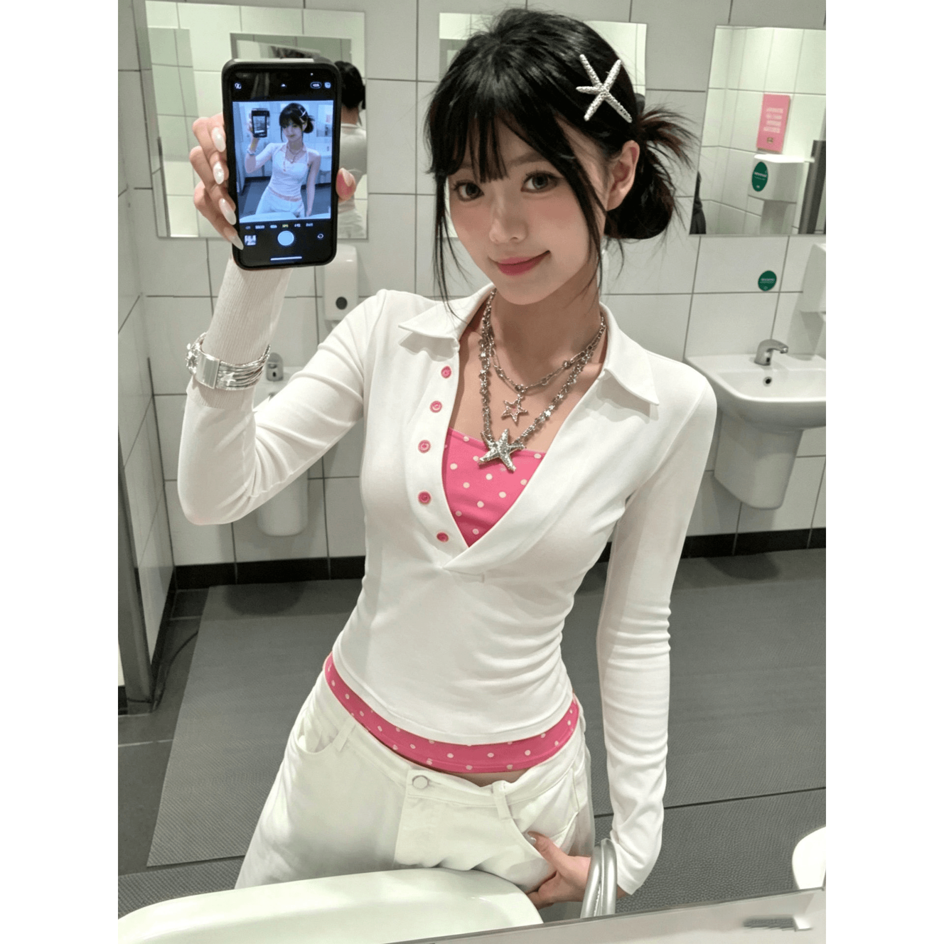 원본 명중 이사회 솜씨 40 220 그램 92 면 8 암모니아 Lun 몸매 가꾸기 페이크 레이어드 긴팔 이미지 5