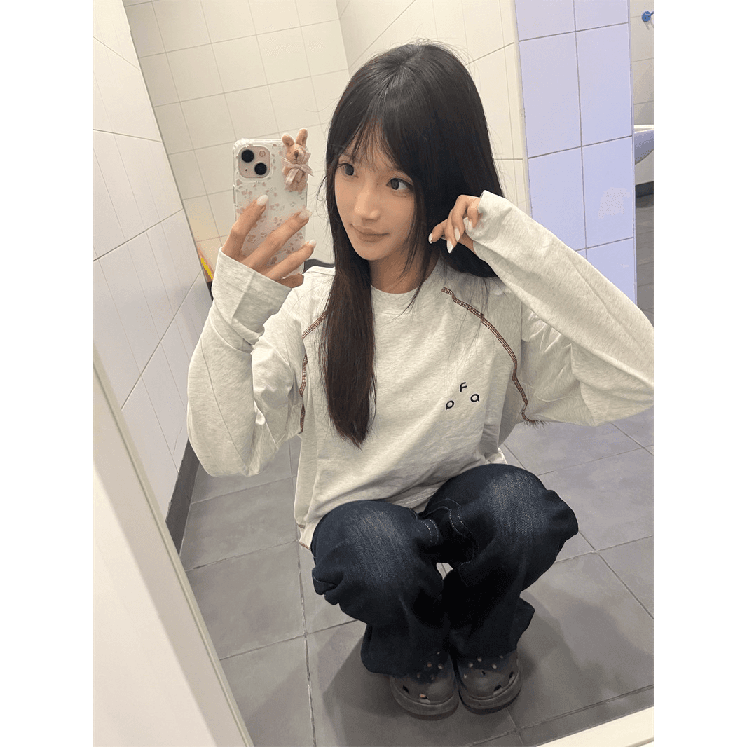명중 인터넷 커프스 열린 구멍 프린트 19 지점 220 그램 순면 긴팔 티셔츠 남녀 이미지 5