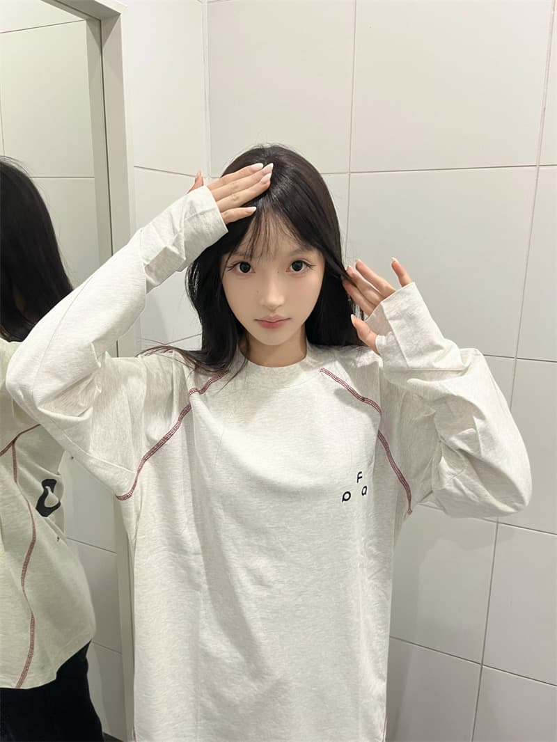 명중 인터넷 커프스 열린 구멍 프린트 19 지점 220 그램 순면 긴팔 티셔츠 남녀 상세 이미지 3