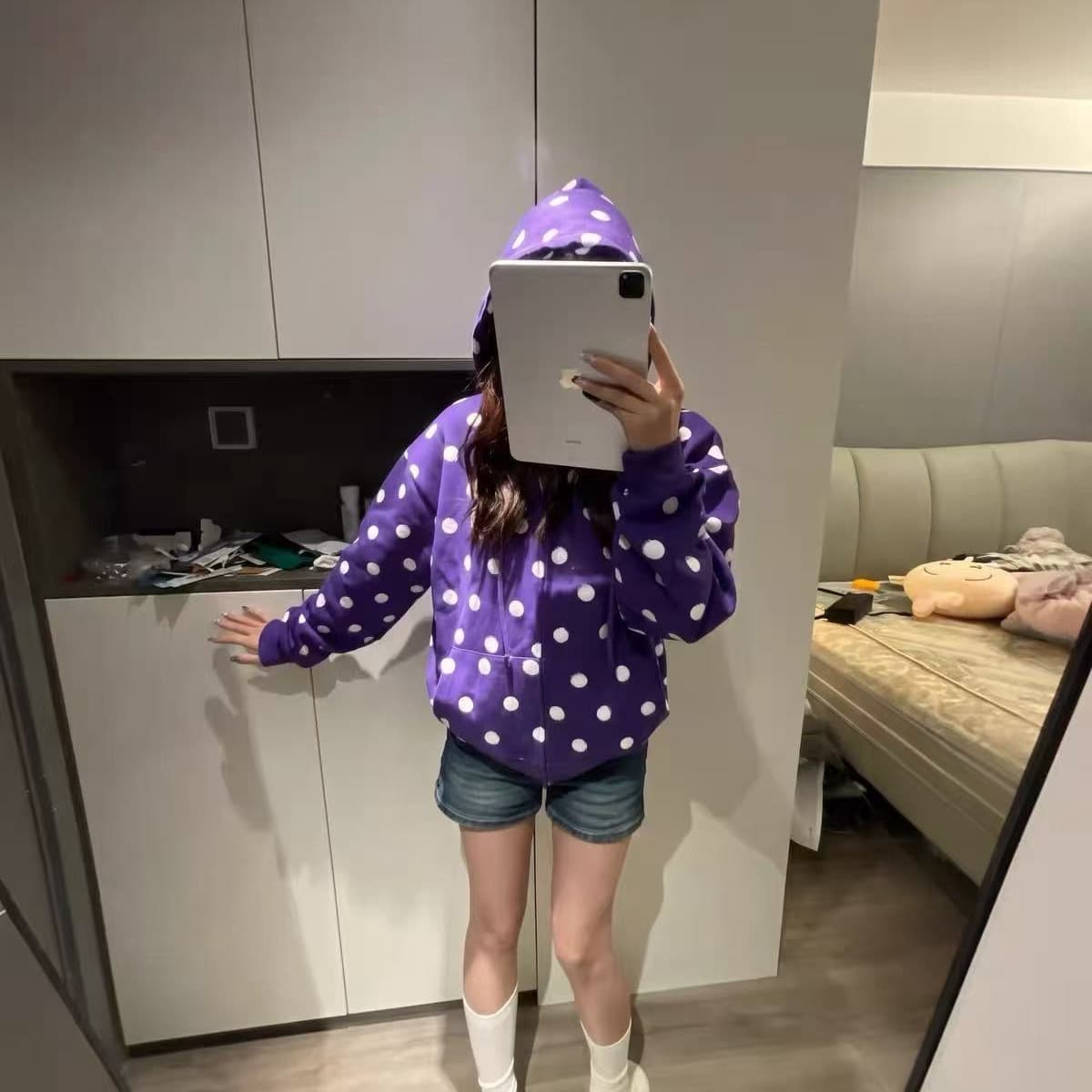원본 있음 안감 순수한 Mianhua 면 복합 자수 후드 지퍼 재킷 후드티 상세 이미지 2
