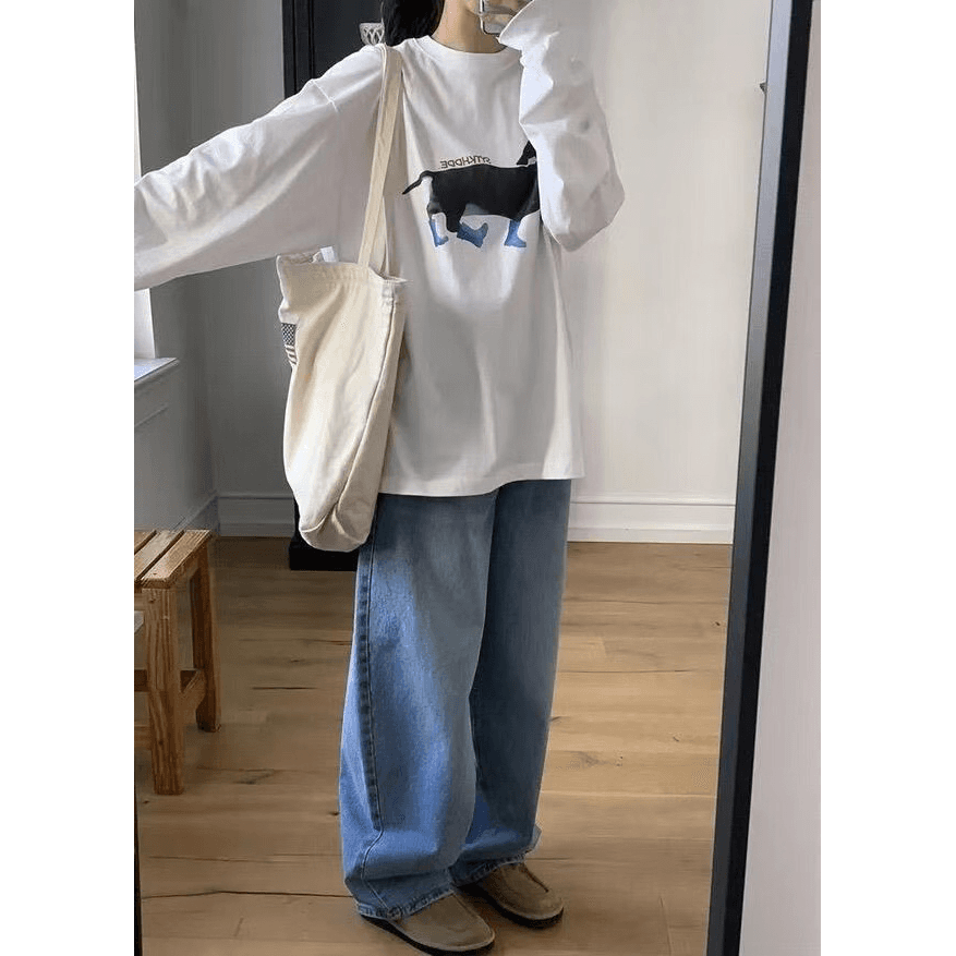 200그램 순면 프린트 루즈핏 만나는 긴팔 티셔츠 이미지 5