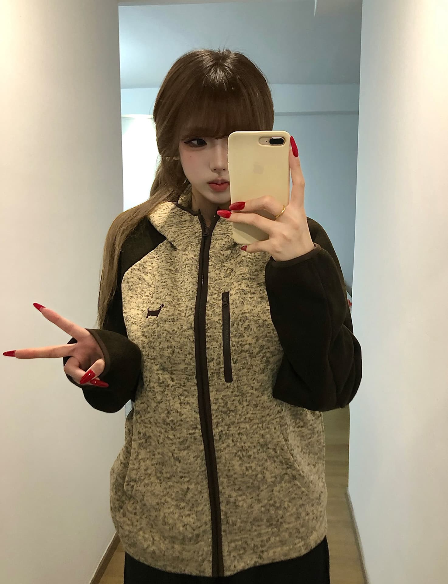플리스 섹션 자수 원본 솜씨 광저우 원본 원단 후드티 여성 이미지 3