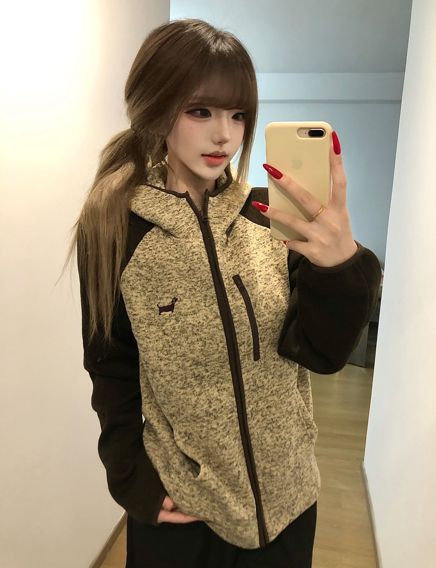 플리스 섹션 자수 원본 솜씨 광저우 원본 원단 후드티 여성 상세 이미지 5