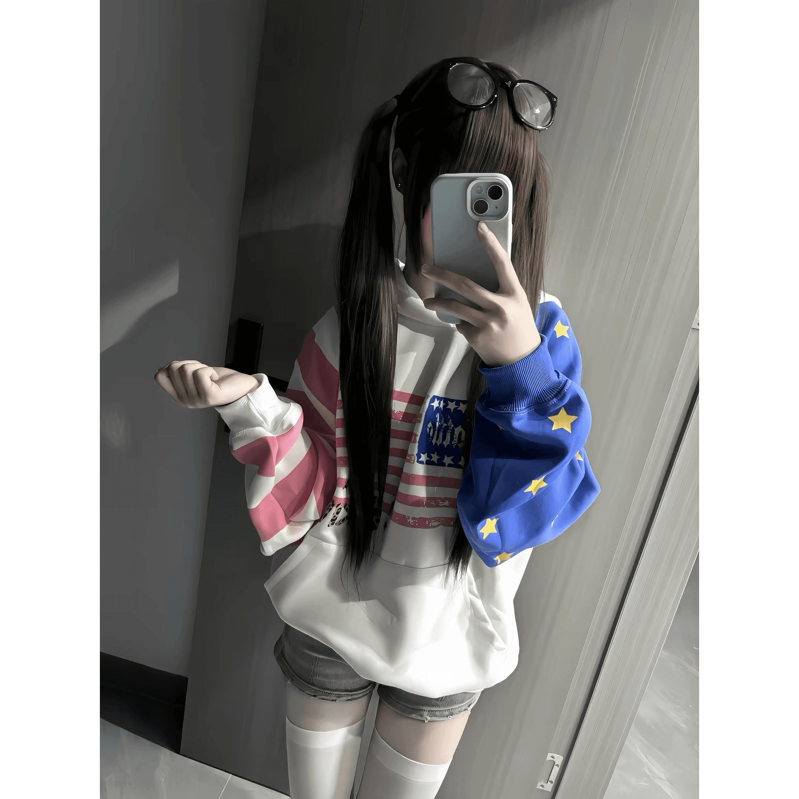 얇은 스타일 이후 패키지 칼라 순수한 Mianhua 면 복합 후드티 여성 이미지 5