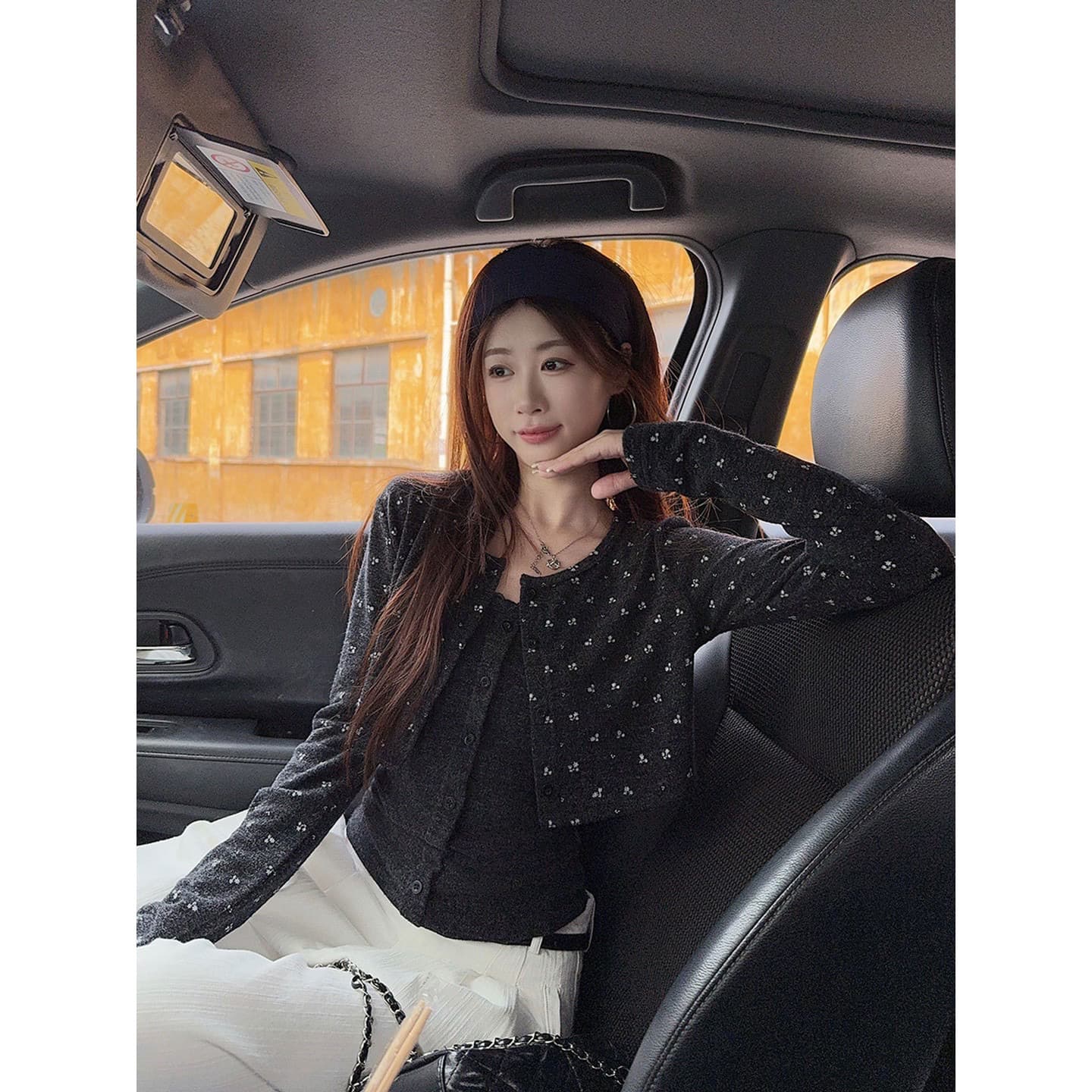 사람들 면 260 그램 봄 가을 꽃무늬 긴팔 오픈 가디건 여성 코트 가을 조끼 슬립 투피스 세트 이미지 2