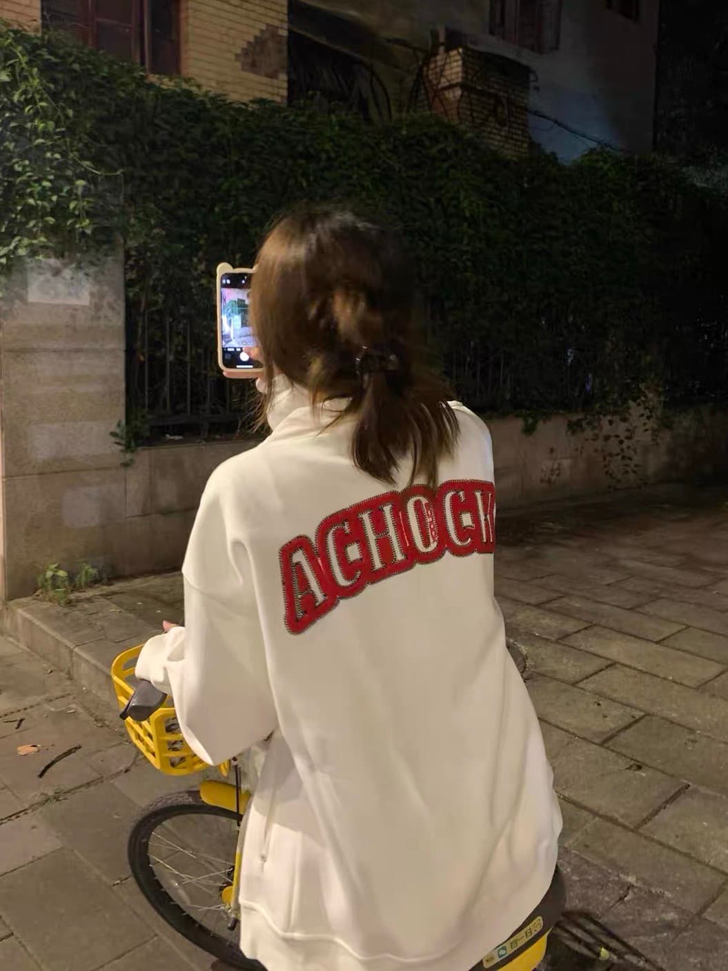 얇은 스타일 원본 솜씨 뒤로 수건 자수 순수한 Mianhua 면 복합 지퍼 후드티 상세 이미지 5