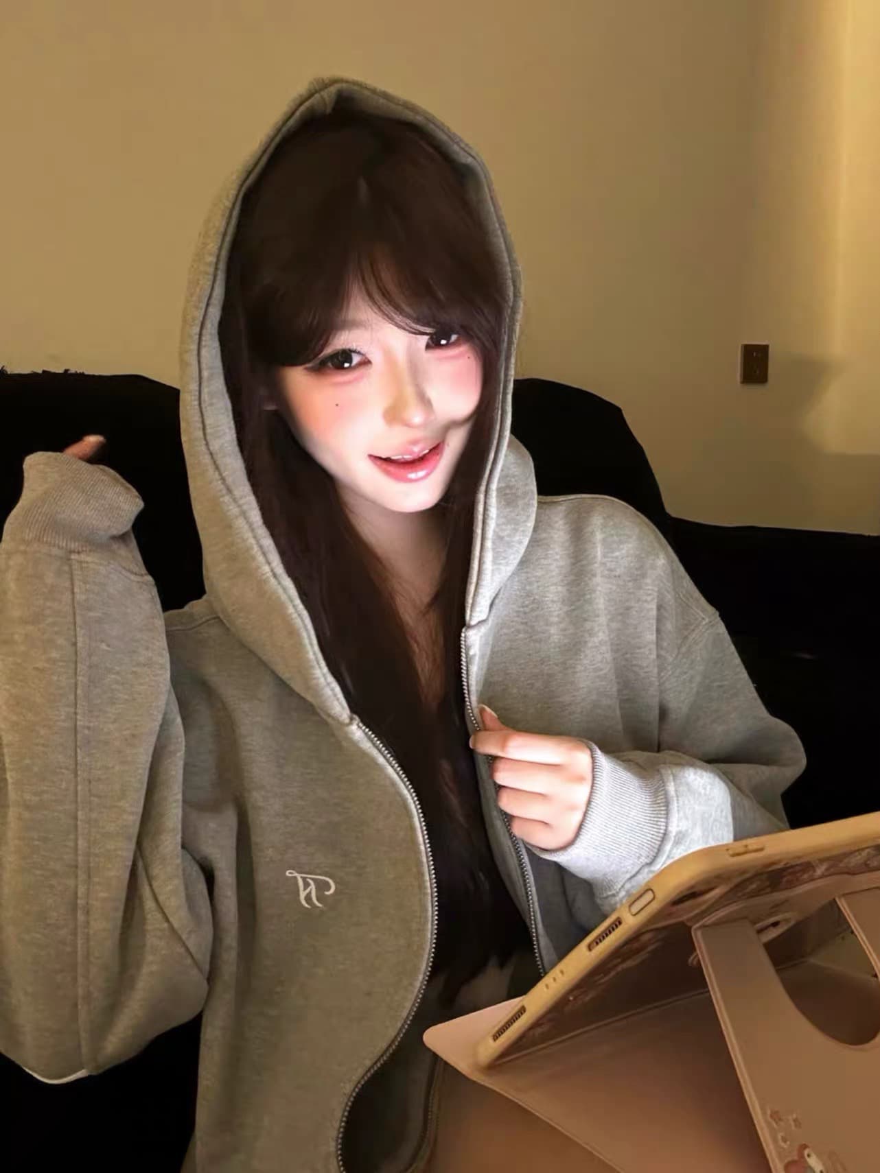 얇은 스타일 백금 지퍼 이후 패키지 칼라 순수한 Mianhua 면 복합 후드티 이미지 3