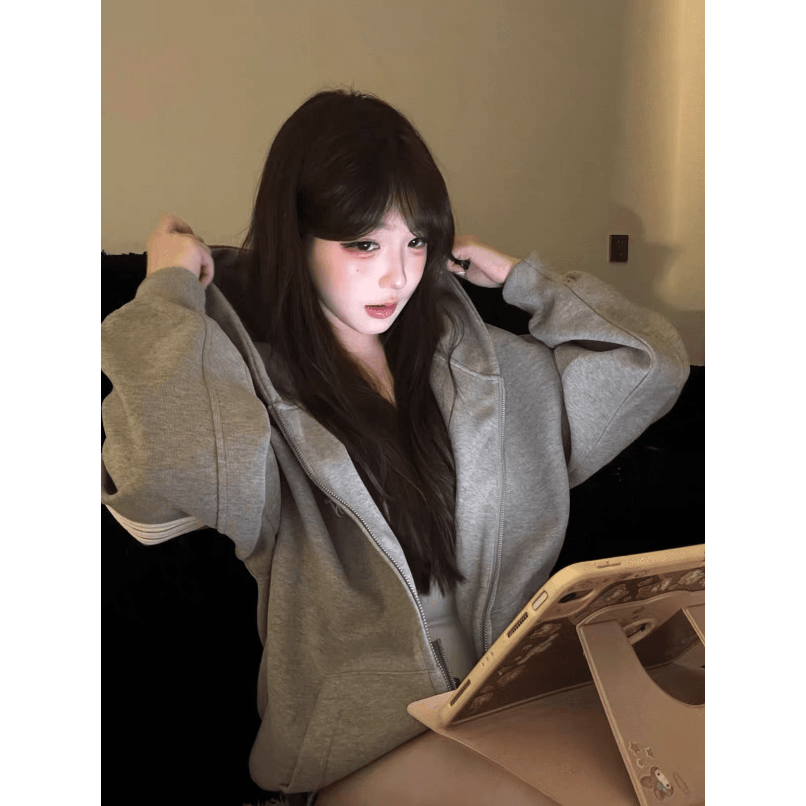 얇은 스타일 백금 지퍼 이후 패키지 칼라 순수한 Mianhua 면 복합 후드티 이미지 5