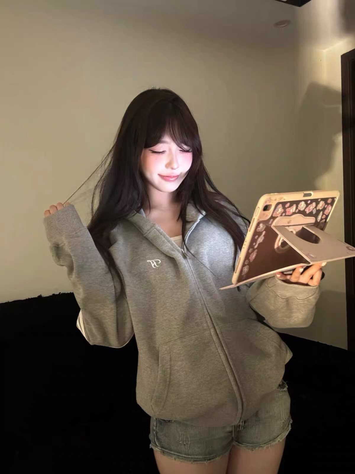 얇은 스타일 백금 지퍼 이후 패키지 칼라 순수한 Mianhua 면 복합 후드티 상세 이미지 4
