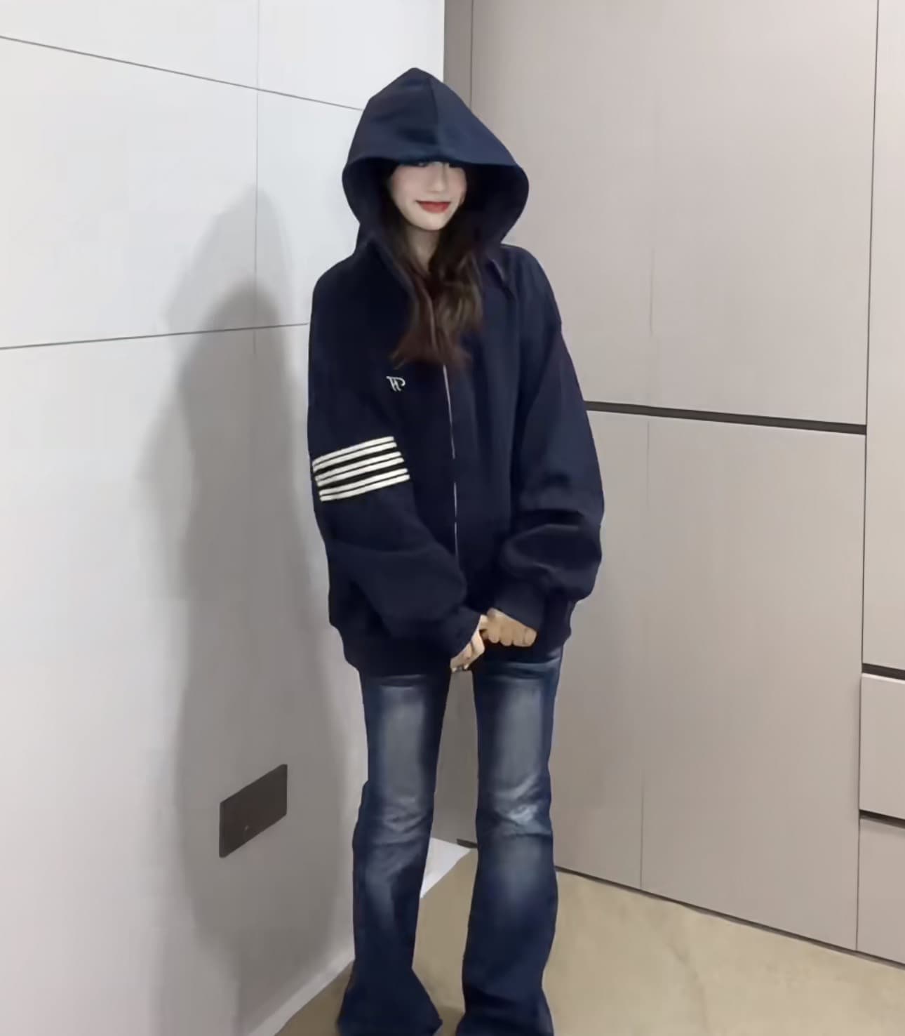 얇은 스타일 백금 지퍼 이후 패키지 칼라 순수한 Mianhua 면 복합 후드티 상세 이미지 9