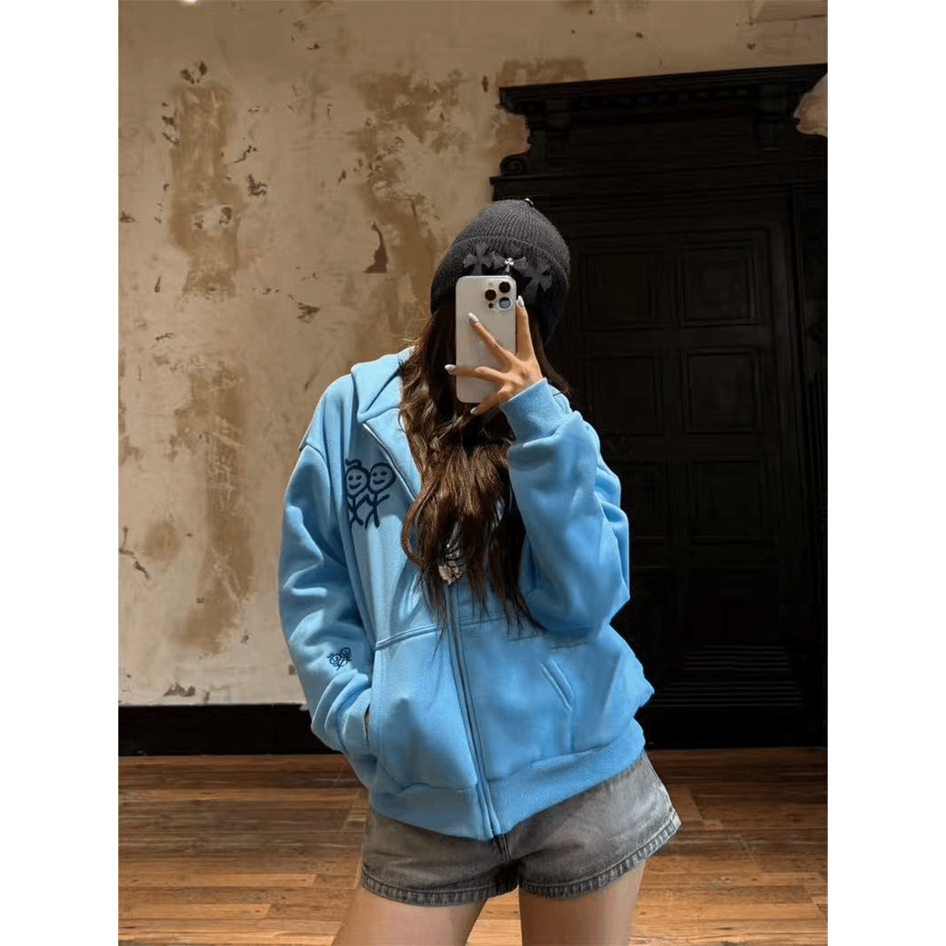 후아 면 복합 가을 겨울 지퍼 후드 티 스웨터 재킷 신선함 파란색 경기 사람들 달콤한 차가운 맨위 이미지 5