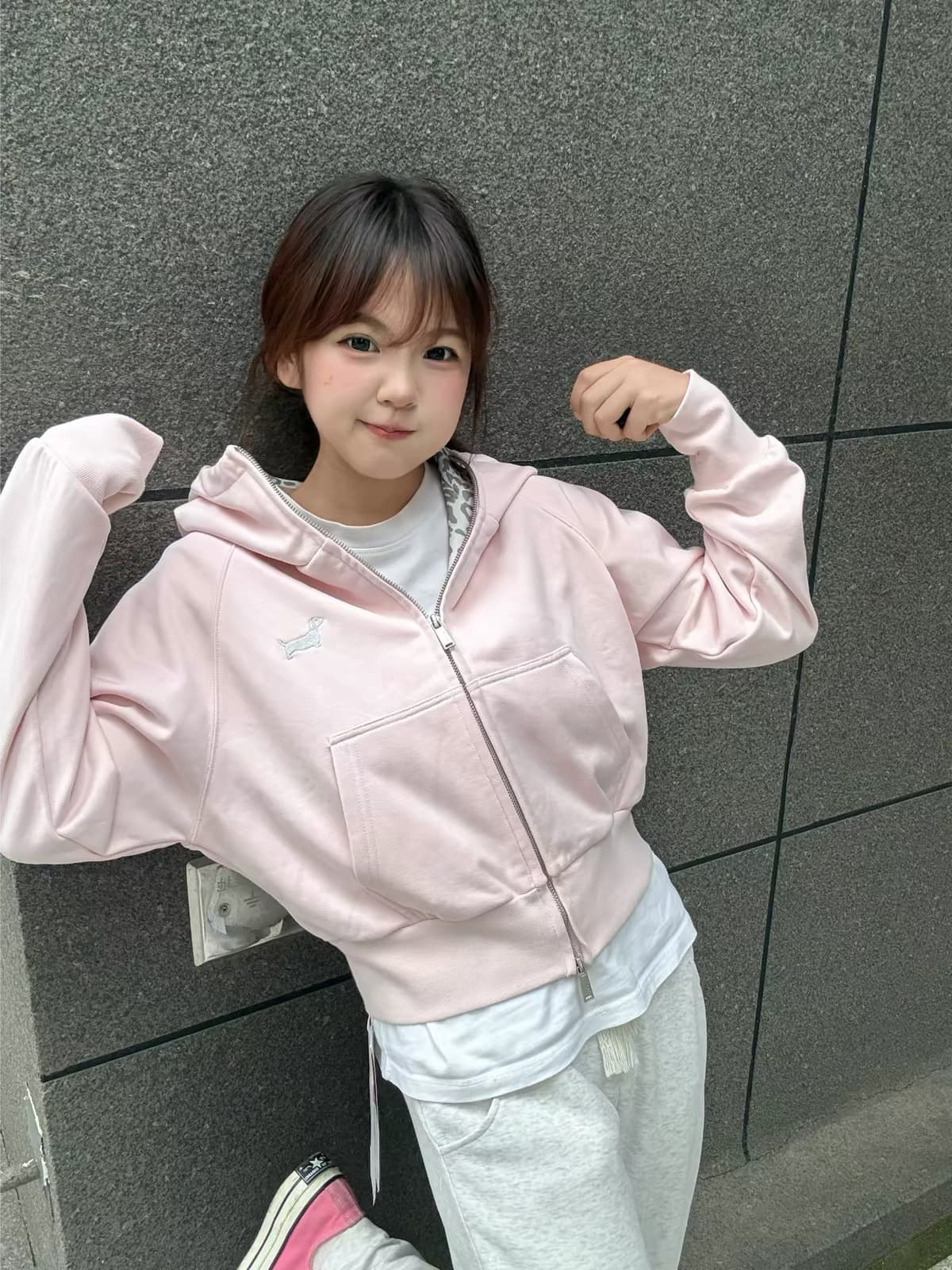 있음 선적 얇은 스타일 원본 인사이드 그리기 자수 이후 조각 부형제 순수한 Mianhua 면 복합 쇼트 스타일 후드티 이미지 2