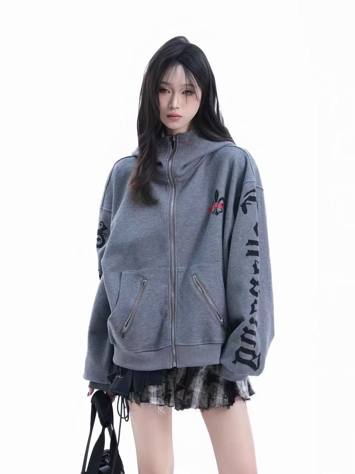 아메리칸 레트로 출퇴근 회색 루즈핏 새로운 후드 오픈 가디건 후드티 여성 가을 느긋한 바람 루즈핏 재킷 상세 이미지 5