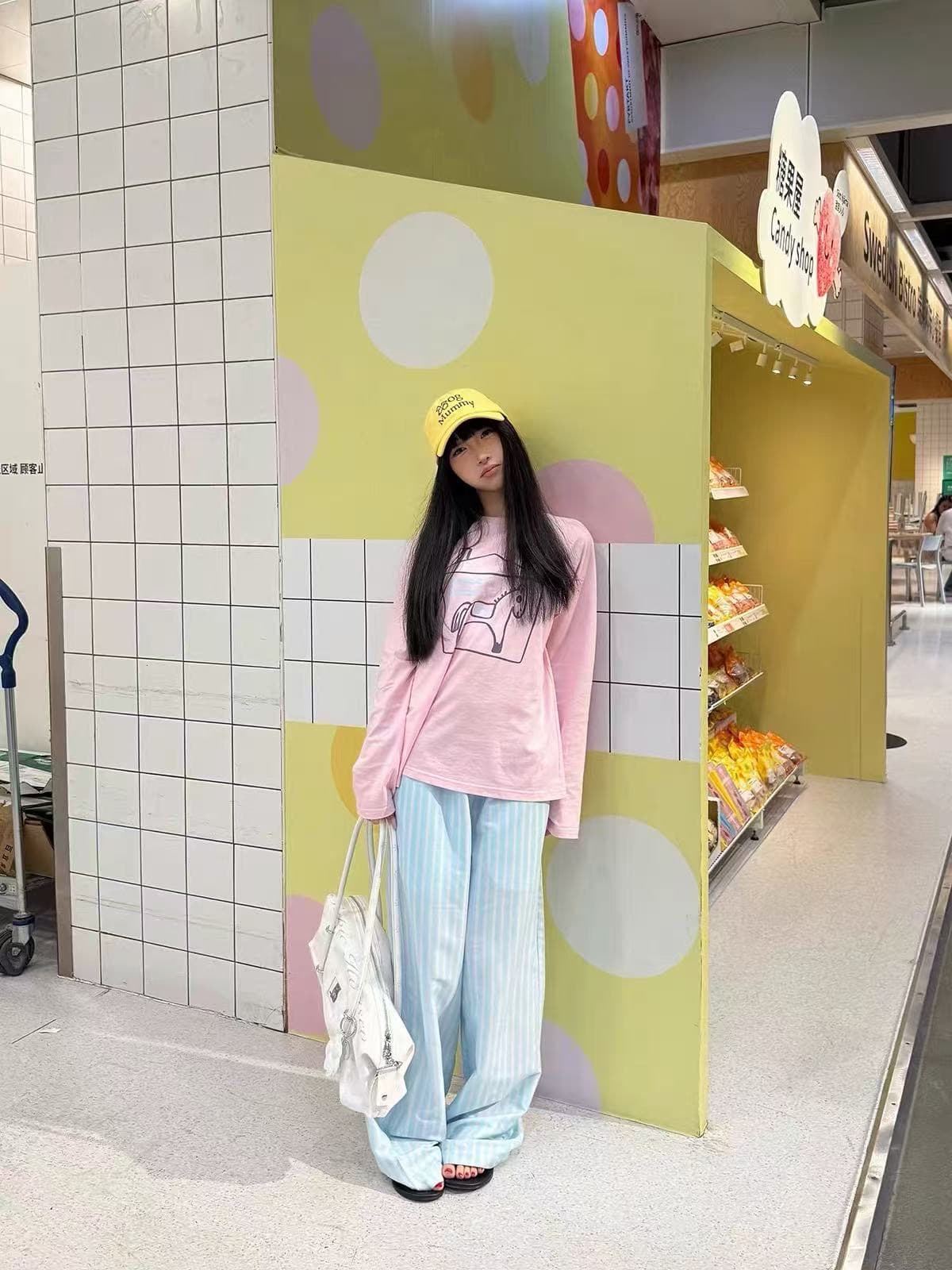 높은 품질 순면 200그램 21 빗질하다 정밀 프린트 가을 루즈핏 긴팔 티셔츠 여성 상세 이미지 2