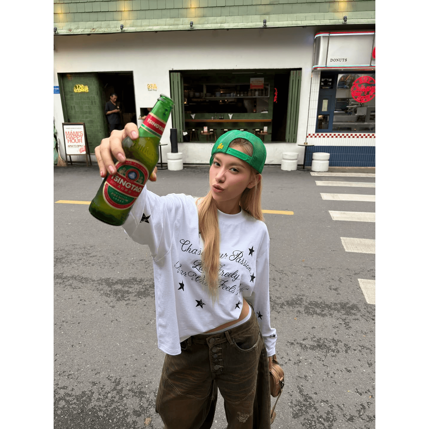 높은 품질 순면 200그램 21 빗질하다 정밀 프린트 가을 루즈핏 긴팔 티셔츠 여성 이미지 5