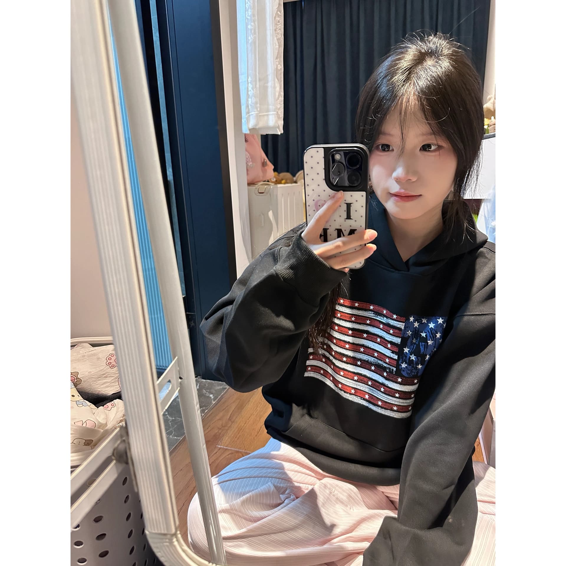 후아 면 복합 없음 모자 로프 있음 주머니 후드 티 스웨터 여성 프린트 얇은 스타일 털이 있는 이미지 3