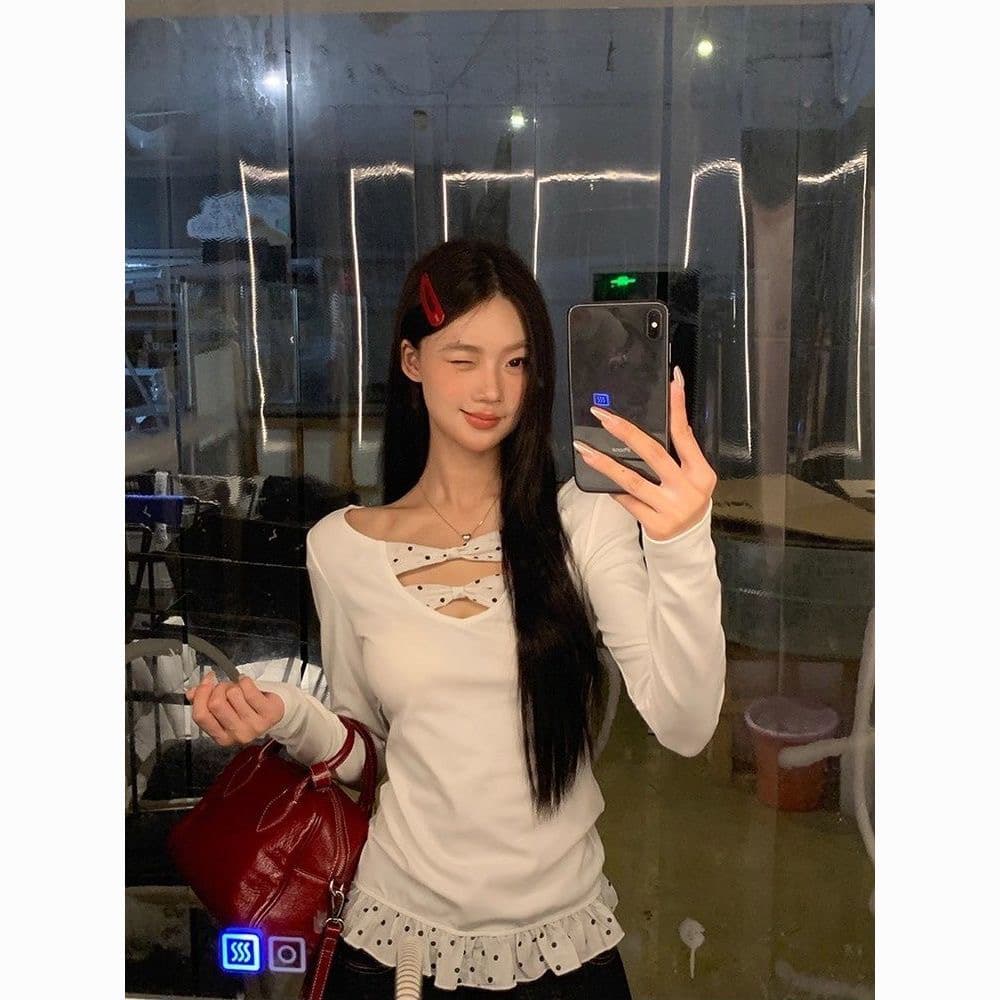 1.1 명 면 260 그램 긴팔 티셔츠 여성 상세 이미지 1