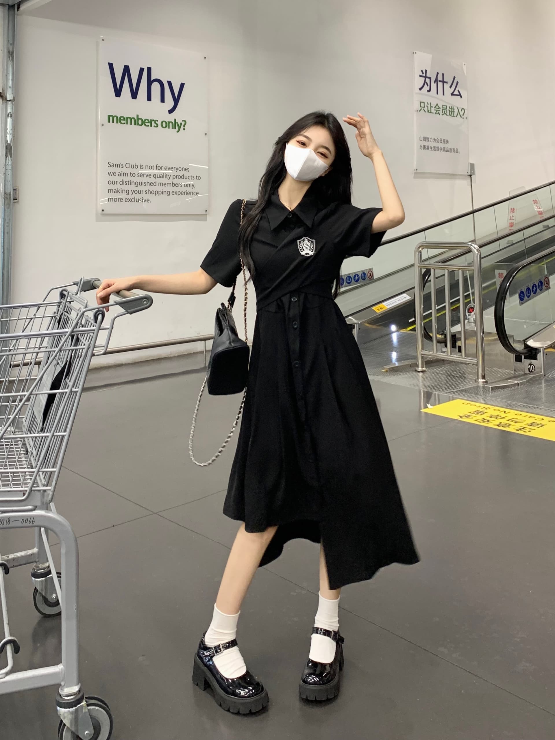 실사 빅 사이즈 2026 여름 새로운 드레스 지방 mm 슬림해 보이는 학원 스타일 연령 감소 불규칙 밑단 롱 스커트 상세 이미지 5