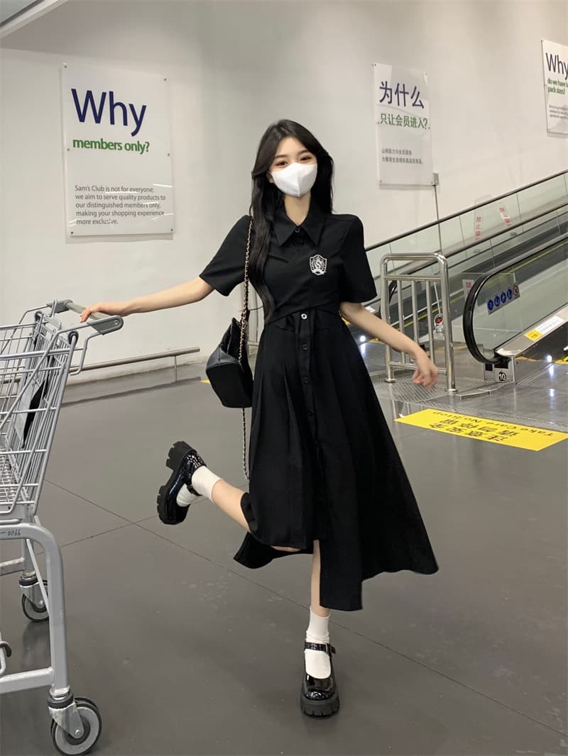 실사 빅 사이즈 2026 여름 새로운 드레스 지방 mm 슬림해 보이는 학원 스타일 연령 감소 불규칙 밑단 롱 스커트 상세 이미지 7