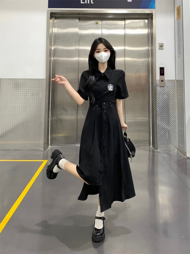 실사 빅 사이즈 2026 여름 새로운 드레스 지방 mm 슬림해 보이는 학원 스타일 연령 감소 불규칙 밑단 롱 스커트 상세 이미지 8