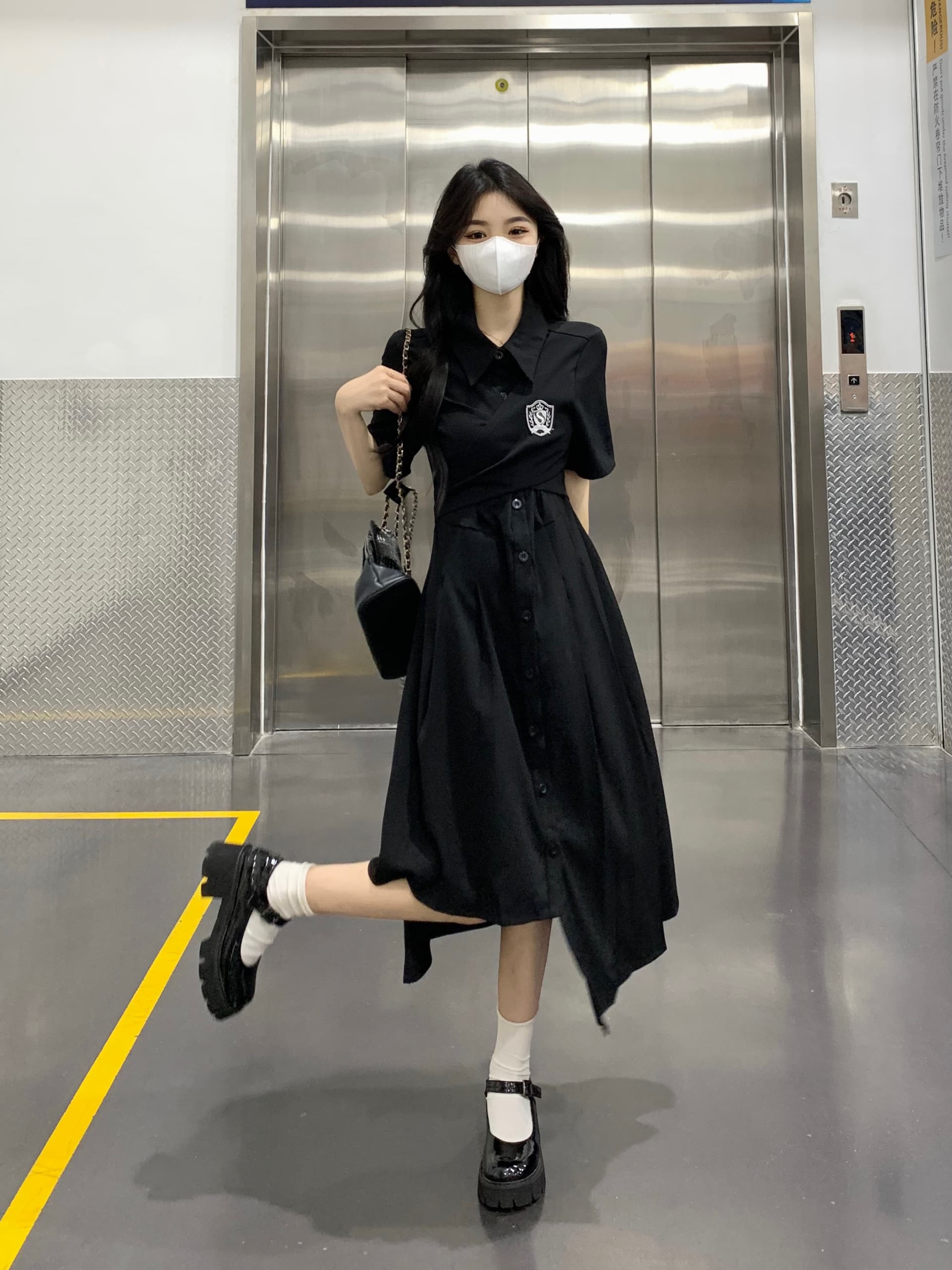 실사 빅 사이즈 2026 여름 새로운 드레스 지방 mm 슬림해 보이는 학원 스타일 연령 감소 불규칙 밑단 롱 스커트 상세 이미지 9