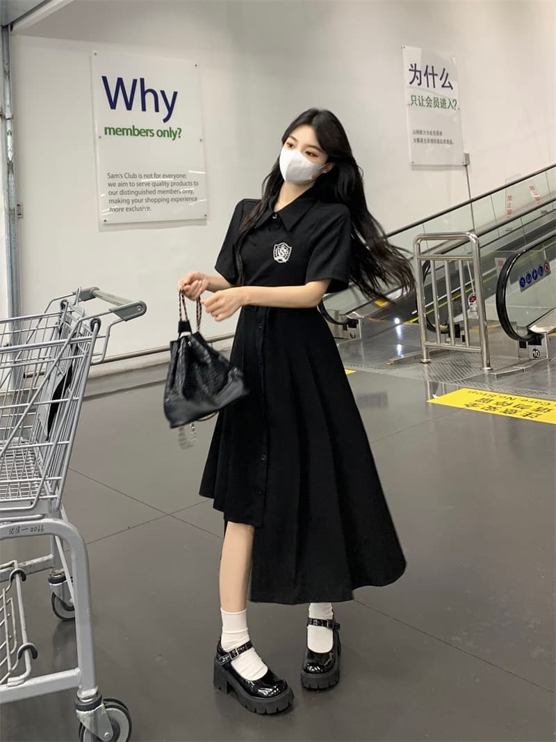 실사 빅 사이즈 2026 여름 새로운 드레스 지방 mm 슬림해 보이는 학원 스타일 연령 감소 불규칙 밑단 롱 스커트 상세 이미지 12