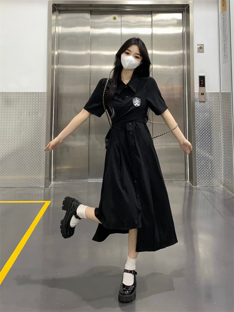 실사 빅 사이즈 2026 여름 새로운 드레스 지방 mm 슬림해 보이는 학원 스타일 연령 감소 불규칙 밑단 롱 스커트 상세 이미지 15