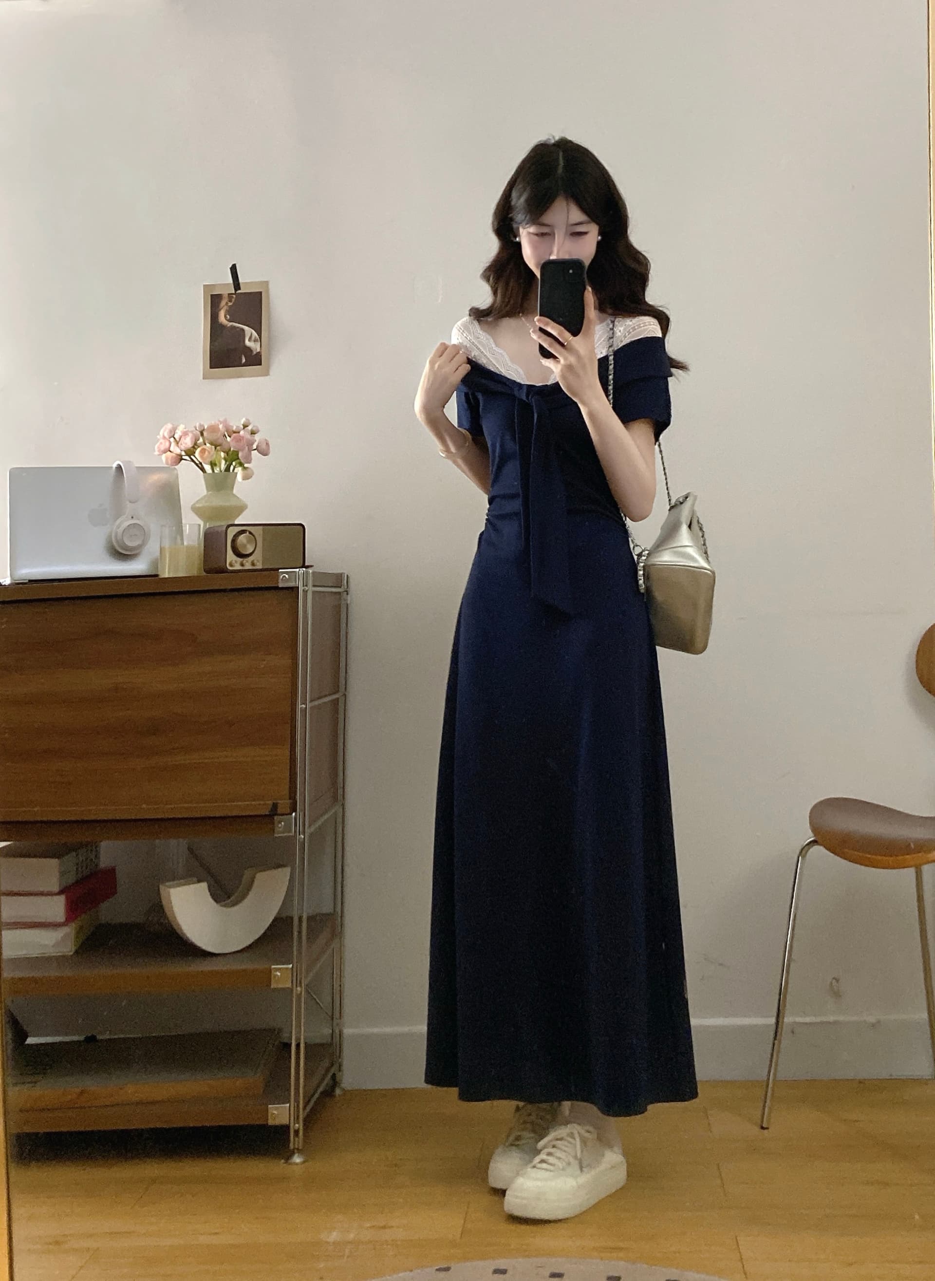 실사 2026 여름 빅 사이즈 여성 의류 통통한 여동생 슬림해 보이는 패치워크 레이스 V넥 단순한 관대 한 드레스 품격 상세 이미지 5