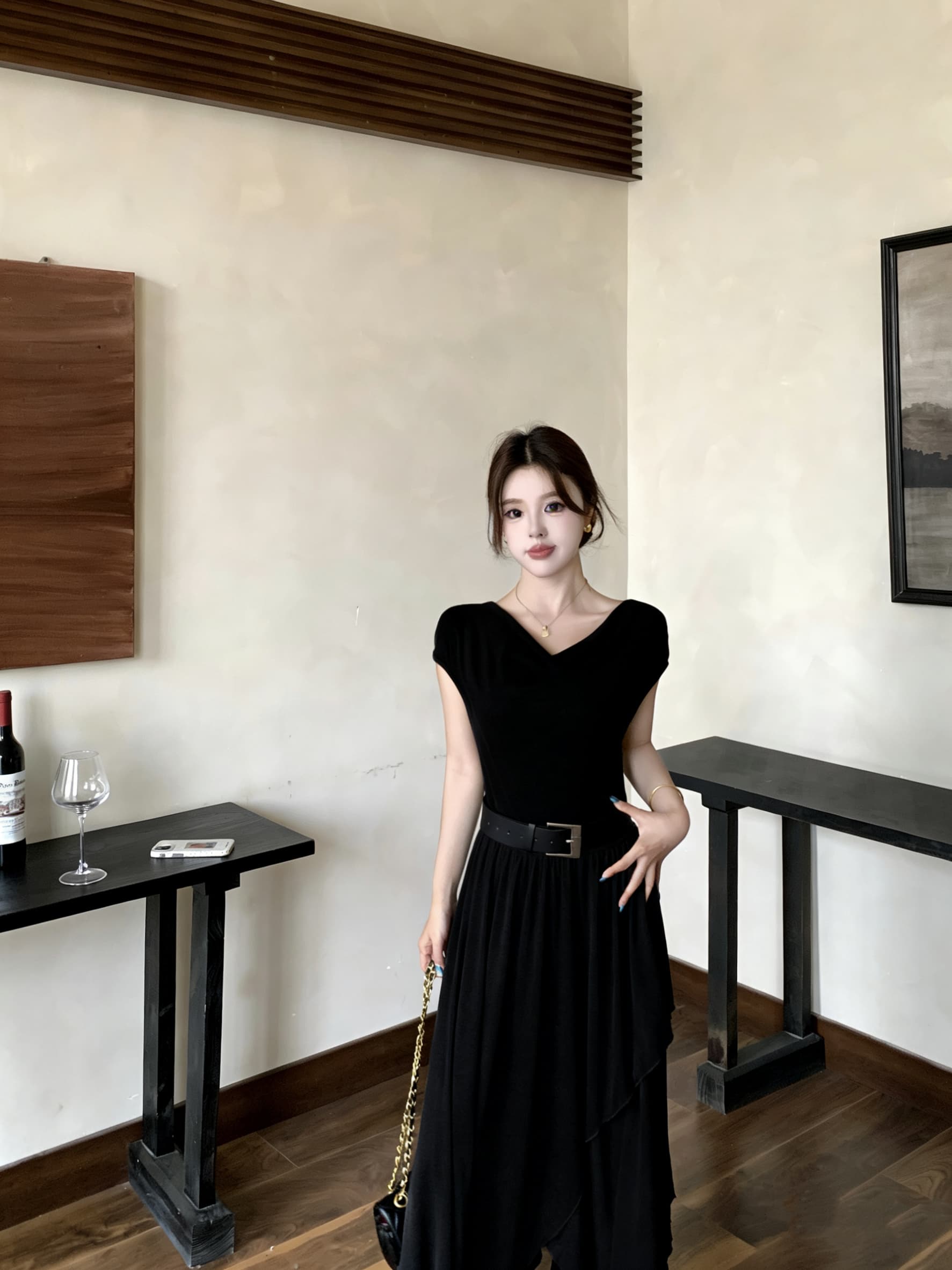 실사 빅 사이즈 여름 새로운 레트로 불규칙 드레스 슬림해 보이는 흔들다 칼라 핫걸 민소매 도루 센스 품격 롱 스커트 상세 이미지 18