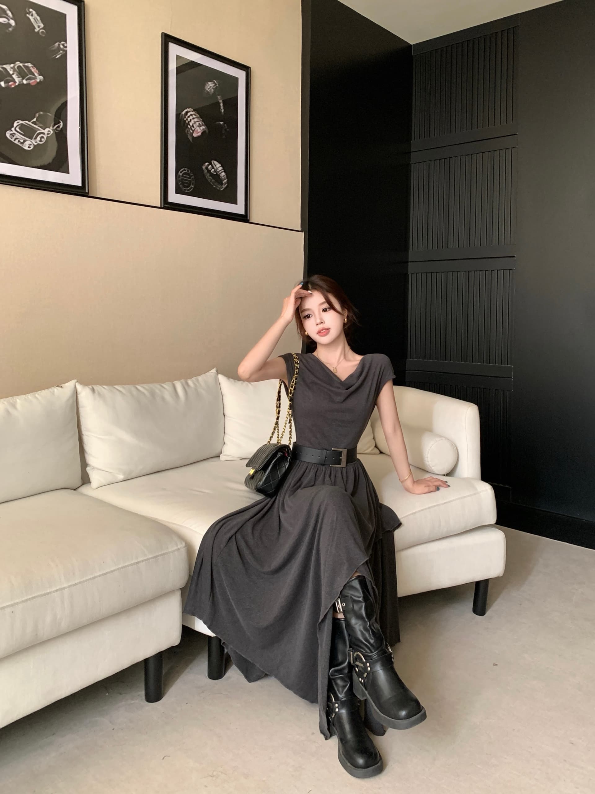 실사 빅 사이즈 여름 새로운 레트로 불규칙 드레스 슬림해 보이는 흔들다 칼라 핫걸 민소매 도루 센스 품격 롱 스커트 상세 이미지 23