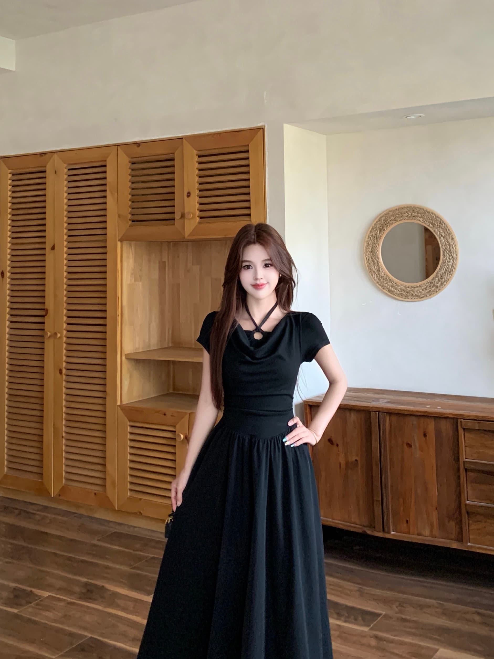 실사 빅 사이즈 프랑스식 레트로 그는 벤 행침 목 여성 드레스 여름 새로운 허리 수축 슬림해 보이는 A라인 스커트 작은 검은 드레스 상세 이미지 13