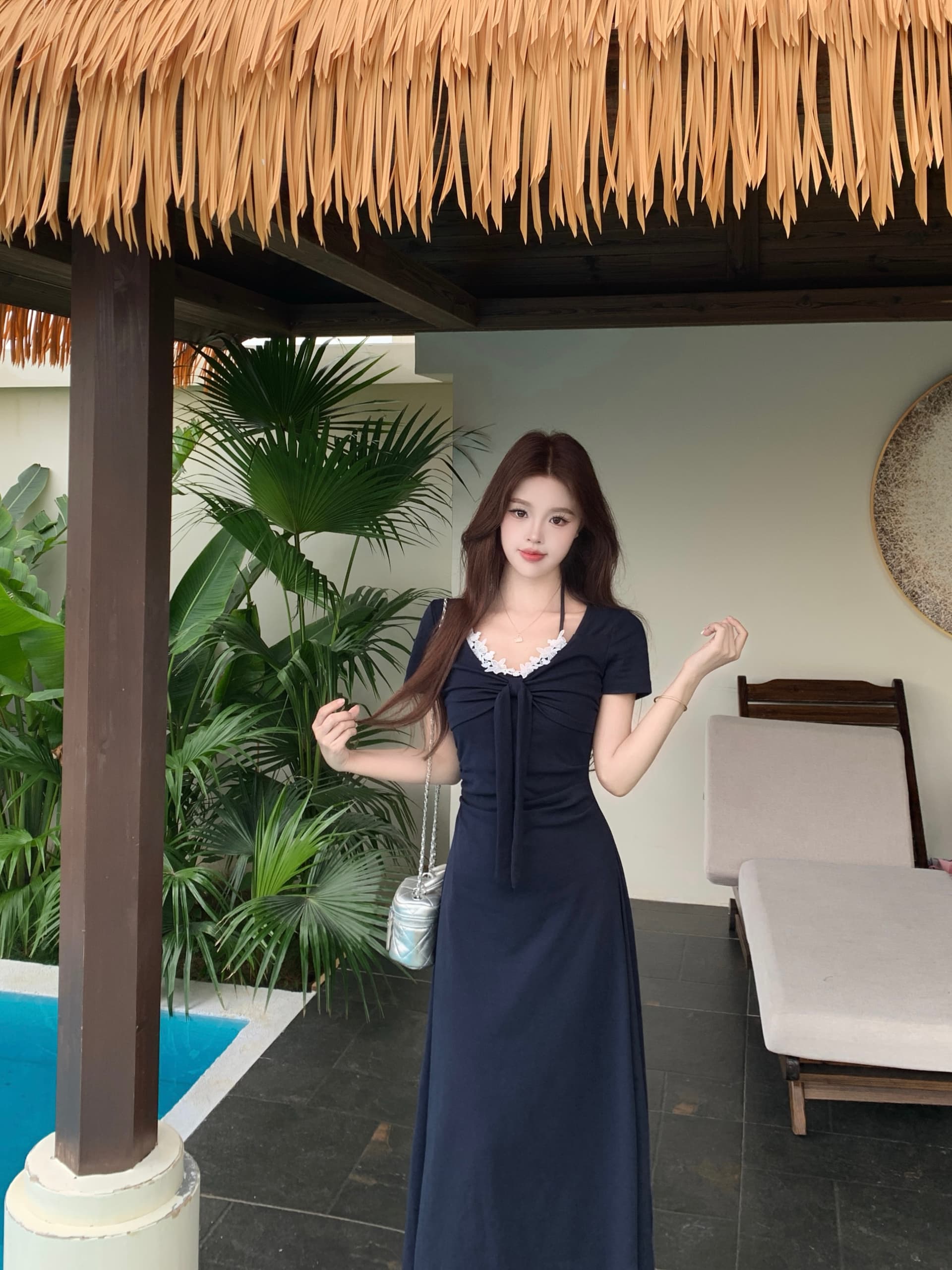 실사 빅 사이즈 2026 레이스 패치워크 행침 목 드레스 여성 의류 여름 새로운 몸매 가꾸기 슬림해 보이는 캐주얼 롱 스커트 상세 이미지 11