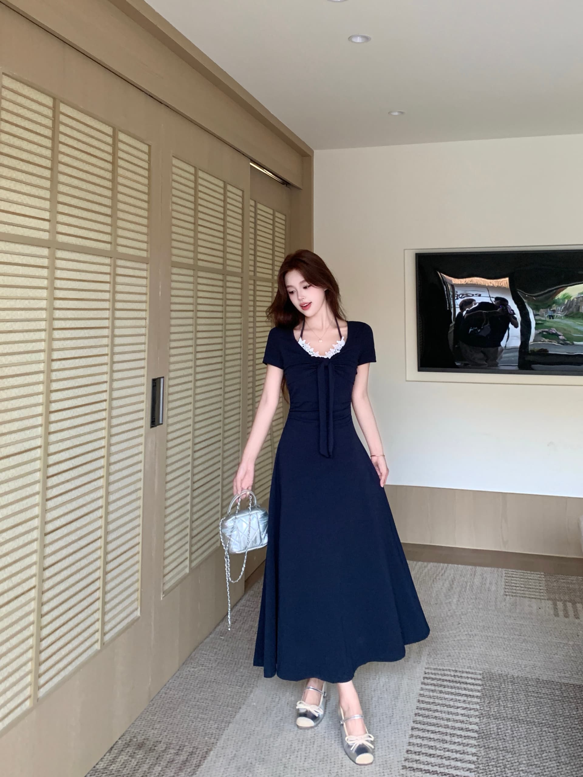 실사 빅 사이즈 2026 레이스 패치워크 행침 목 드레스 여성 의류 여름 새로운 몸매 가꾸기 슬림해 보이는 캐주얼 롱 스커트 상세 이미지 15
