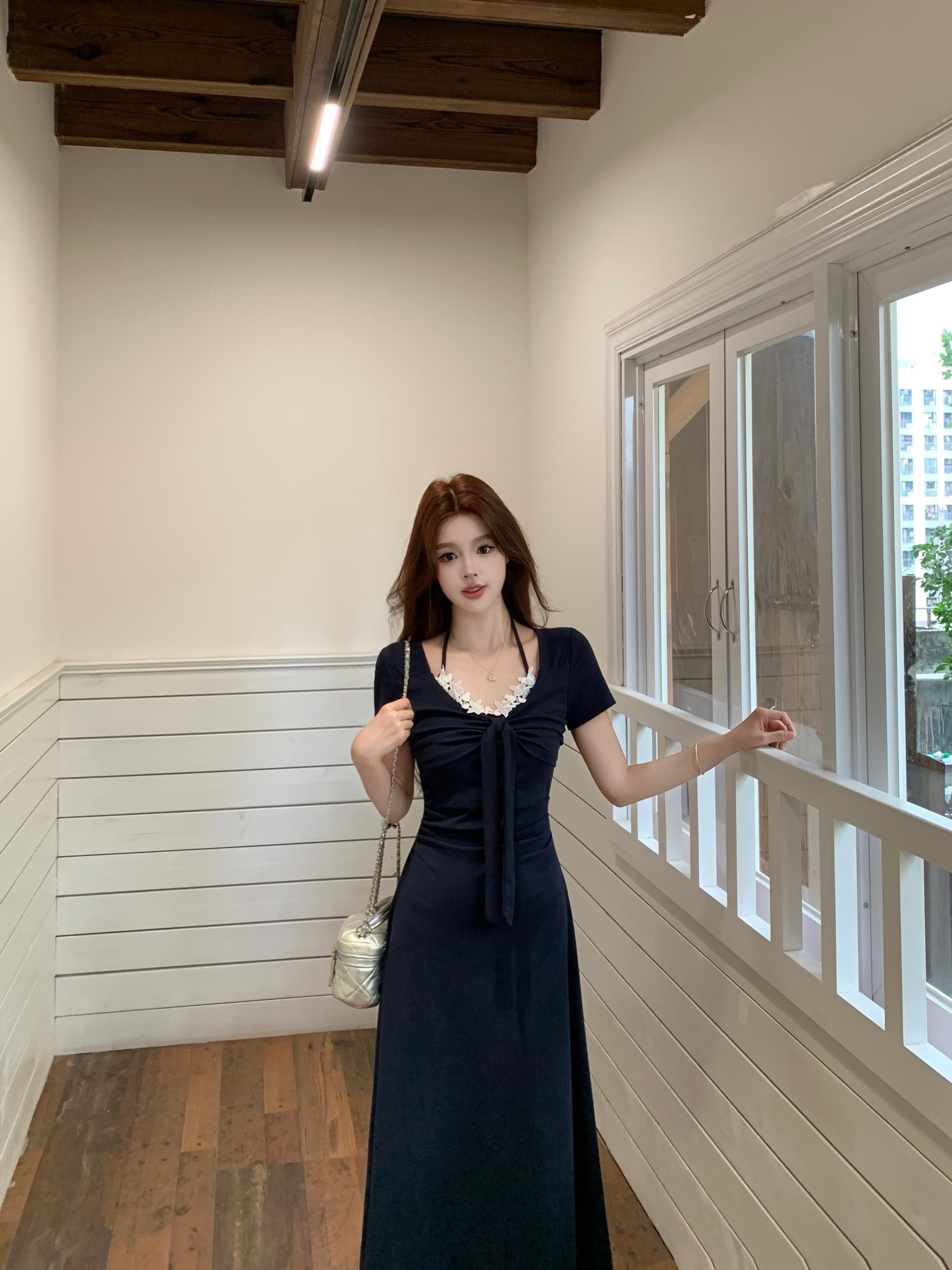 실사 빅 사이즈 2026 레이스 패치워크 행침 목 드레스 여성 의류 여름 새로운 몸매 가꾸기 슬림해 보이는 캐주얼 롱 스커트 상세 이미지 17