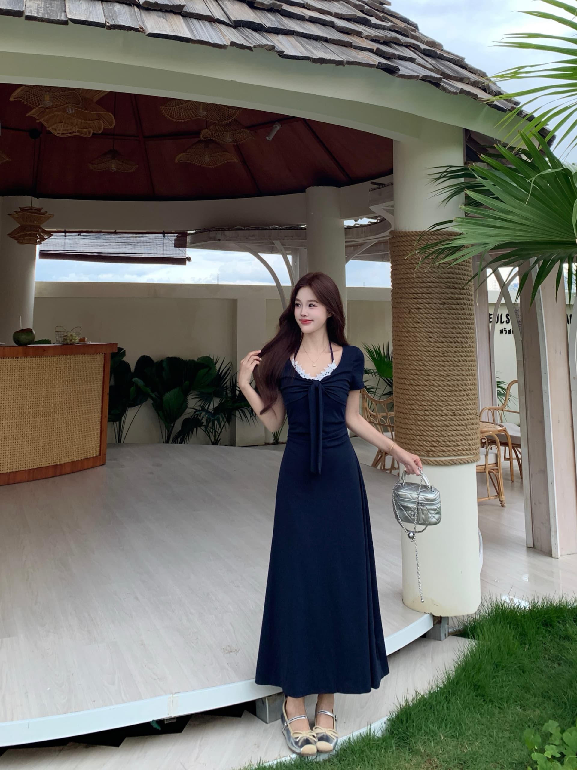 실사 빅 사이즈 2026 레이스 패치워크 행침 목 드레스 여성 의류 여름 새로운 몸매 가꾸기 슬림해 보이는 캐주얼 롱 스커트 상세 이미지 18