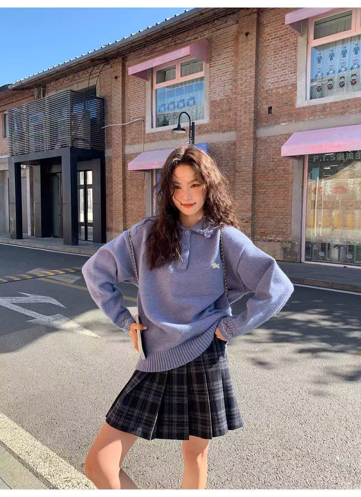 자수 스웨터 하트 자카드 강아지 POLO 칼라 여성 가을 겨울 루즈핏 슬림해 보이는 긴팔 니트 맨위 여성 상세 이미지 11