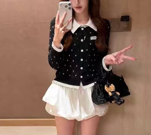 POLO 칼라 페이크 레이어드 스웨터 긴팔 카디건 코트 기본 셔츠 가을 겨울 몸매 가꾸기 슬림해 보이는 긍정적 인 어깨 니트 오픈 가디건 상세 이미지 7