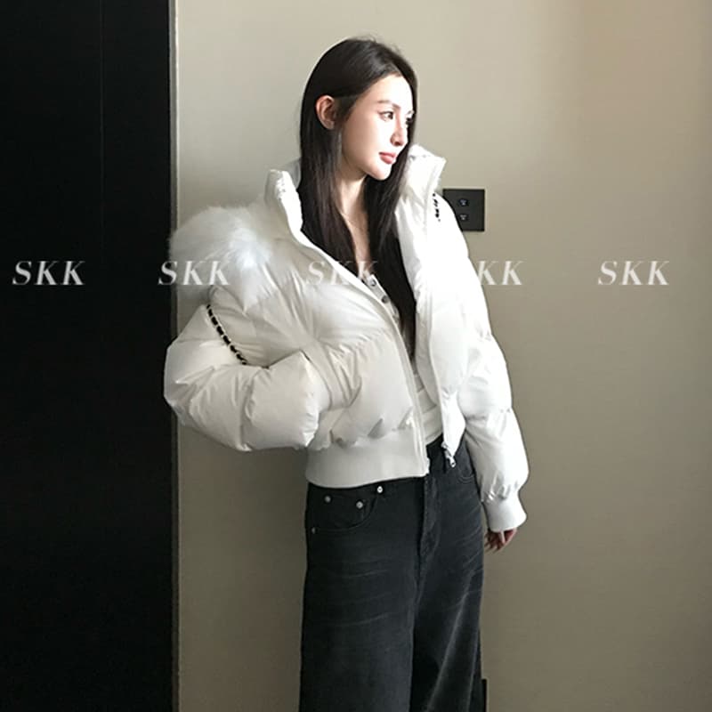 후드 큰 모피 칼라 아래 면화 의류 여성 2026 년 겨울 새로운 두꺼운 쇼트 스타일 다용도 면 옷 작은 키 재킷 이미지 4