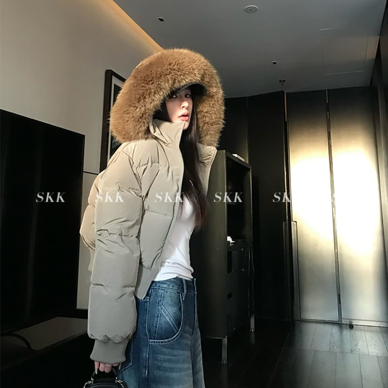 후드 큰 모피 칼라 아래 면화 의류 여성 2026 년 겨울 새로운 두꺼운 쇼트 스타일 다용도 면 옷 작은 키 재킷 이미지 6