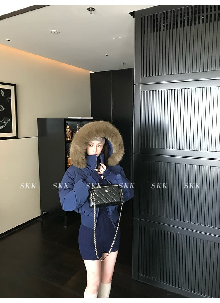후드 큰 모피 칼라 아래 면화 의류 여성 2026 년 겨울 새로운 두꺼운 쇼트 스타일 다용도 면 옷 작은 키 재킷 상세 이미지 4