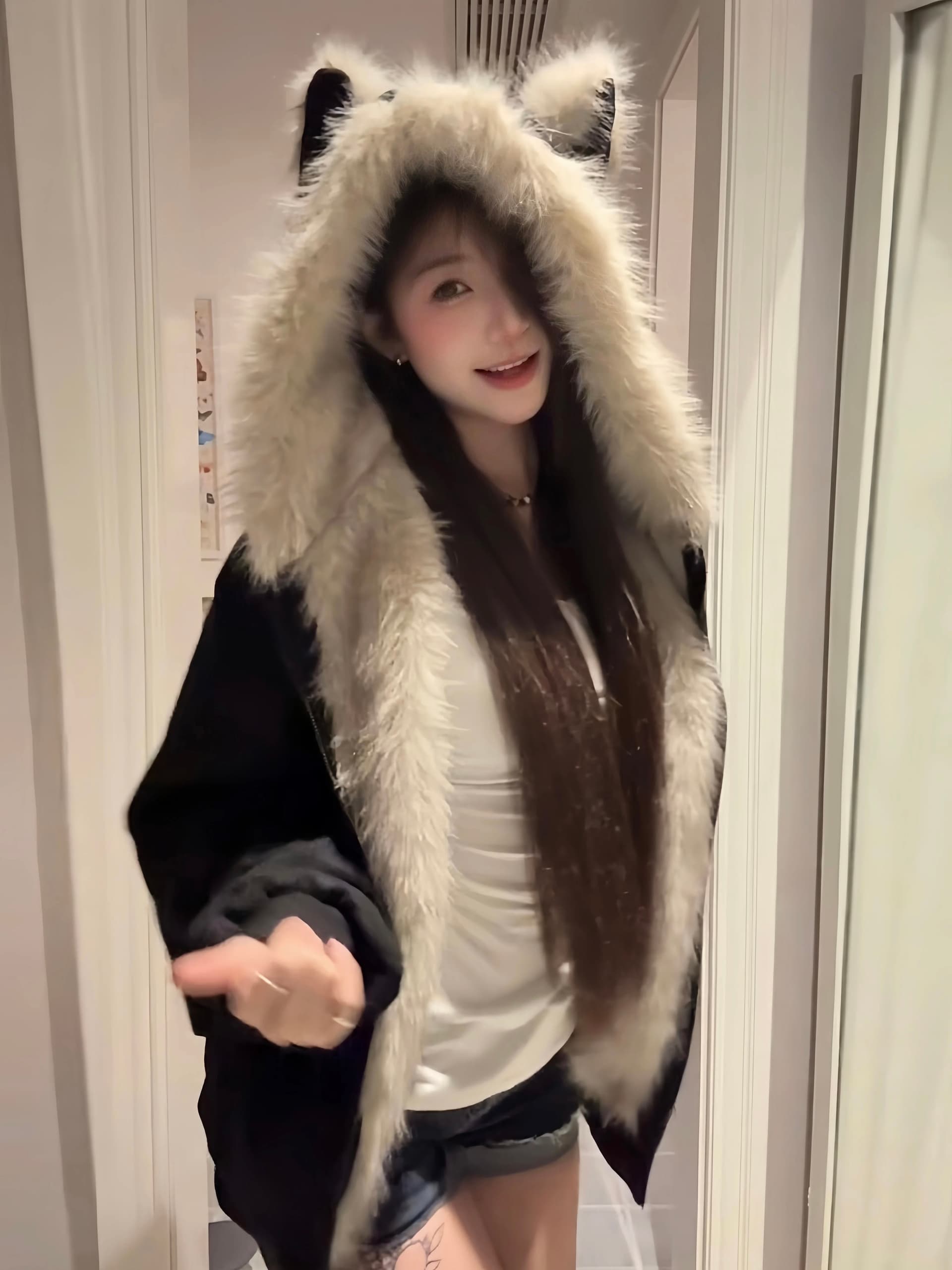좌 산 조각 털이 많은 모피 칼라 면 의류 재킷 남녀 털이 있고 두꺼운 재킷 아메리칸 cleanfit 겨울 면 옷 상세 이미지 8
